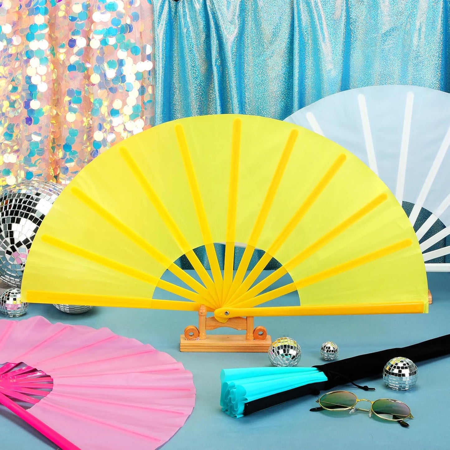Blulu 4 Pcs 13 Inch Large Folding Hand Fans for Line Dancing Big Clapping Popping Raves Fans Bulk for Dancing Boots on The Ground Festival Party Decoration(Classic Style, Candy Color)