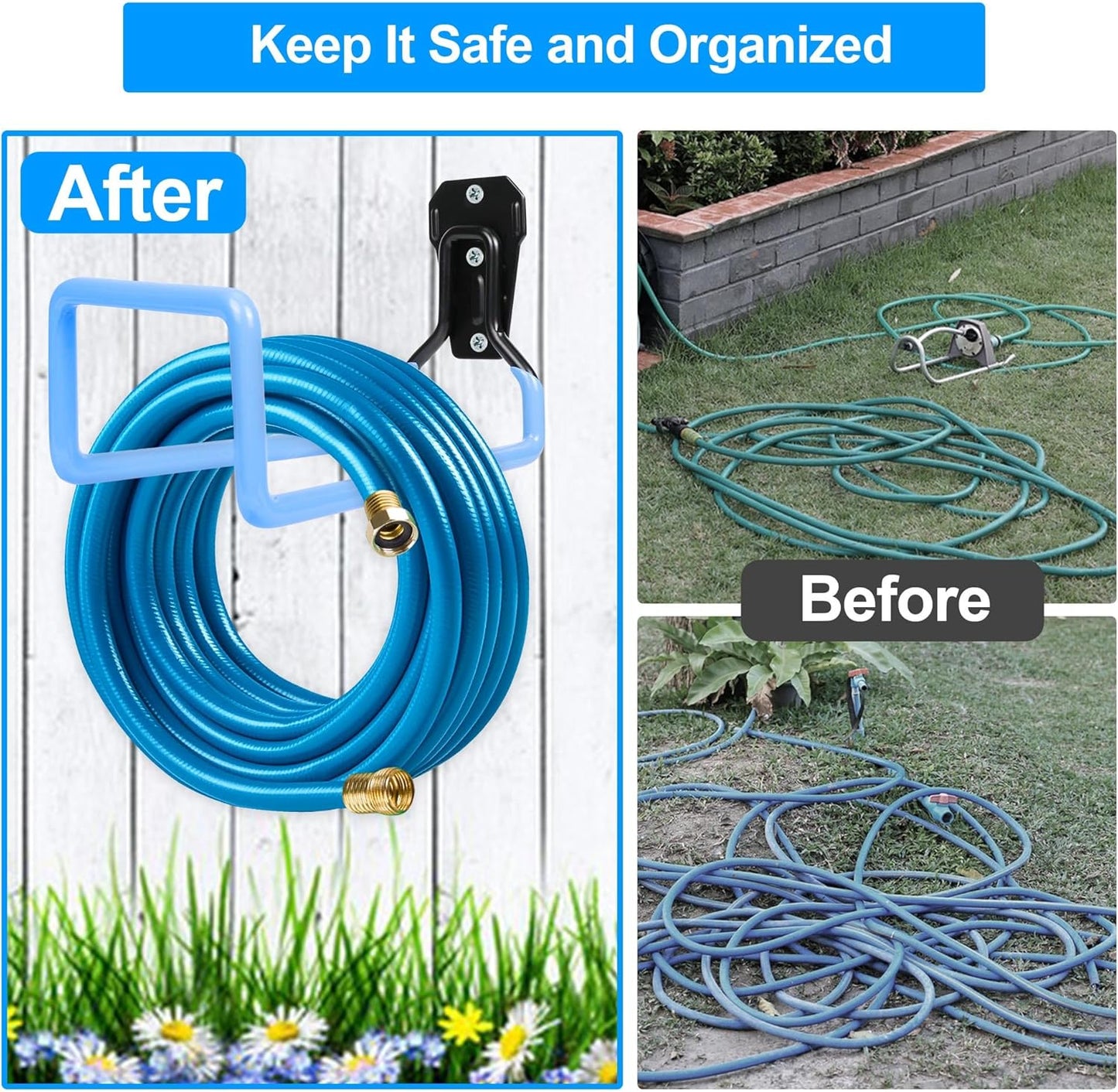 Hose Holder Wall Mount - Metal Hose Hook Garden Hose Rack Heavy Duty Water Hose Reels for Outside Water Hose, Extension Cords
