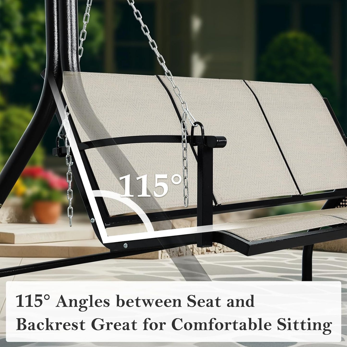 Textilene 3 Seat Hanging Swing, 5.2FT Patio Bench Swing, 660lbs Heavy Duty Outdoor Porch Swing with Hanging Chains for Courtyard, Garden, Tree, Yard