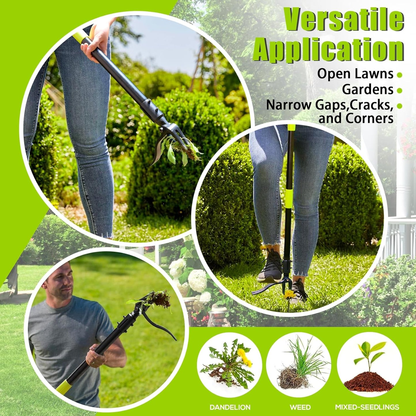 4-Claw Stand-Up Weeder Puller with 50" Long Handle, Dandelion Weed Puller Tool,Heavy Duty Weed Puller for Garden & Lawn Care, Easily Weed Removal Without Bending or Kneeling