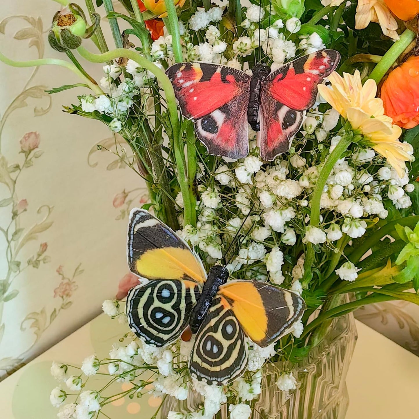 Cartanfill- Artificial Feather Simulation Butterfly Party Decoration Set, a Set of 12 Pieces with Wire, Used for Home Decoration in 12 Colors(C)