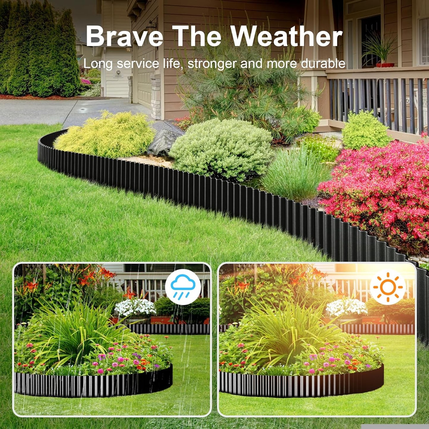 Land Guard Corrugated Garden Edging Border, 6" x 100' Landscape Paver Edging, Tall Landscape Edging, Fence for Garden, Flower Bed, Lawn and Landscape Edging (Glossy Black)