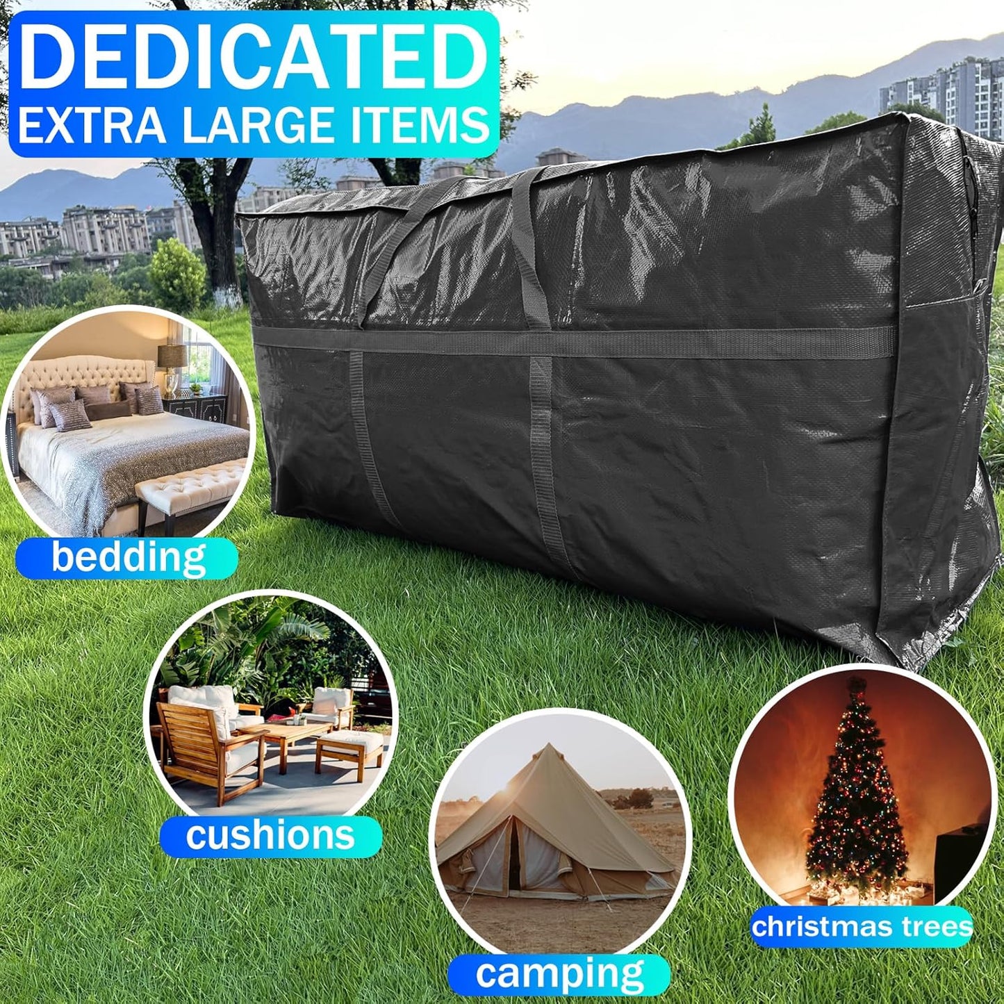 66 Gallon Extra Large Storage Bags, Huge Moving Bags Heavy Duty with Zipper and Stronger Handles, Big Foldable Duffle Bag for Travel - Storage Totes Moving Boxes for College, Christmas Tree, Bedding