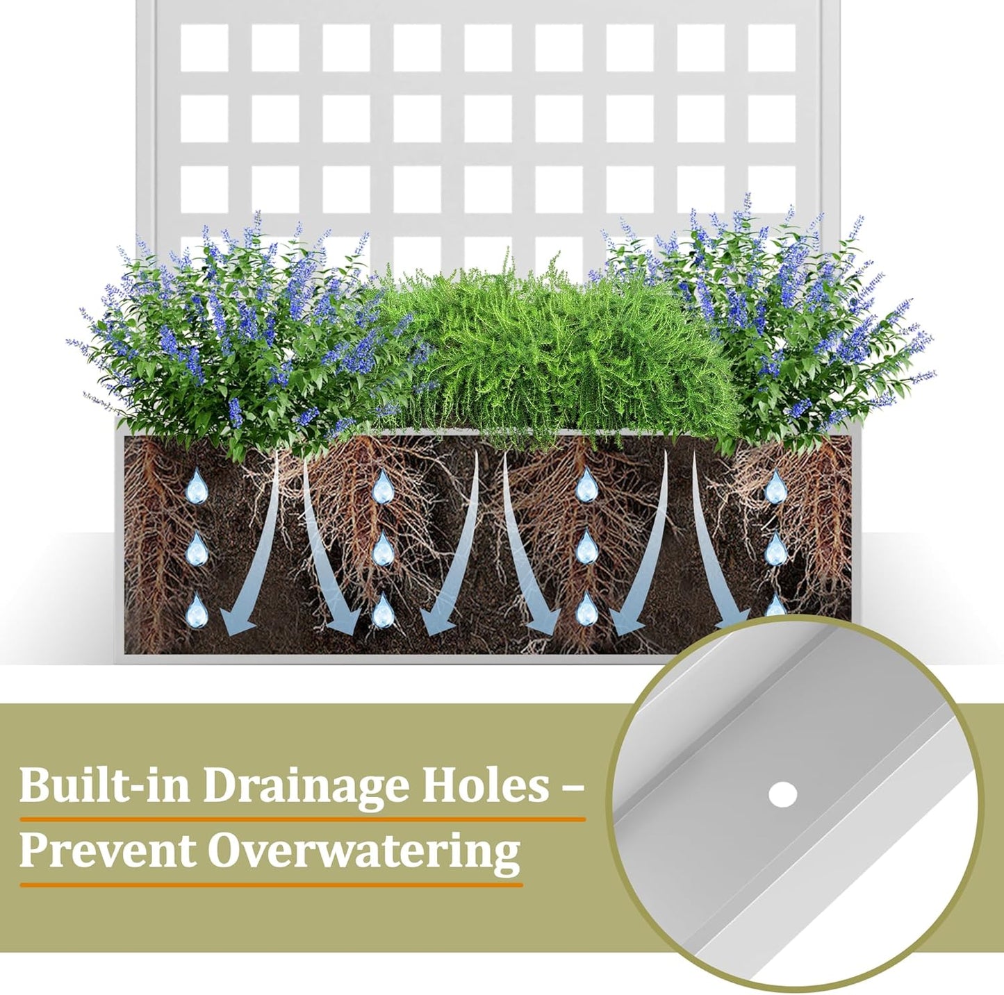 Metal Planter Box with Trellis, Heavy-Duty Raised Garden Bed for Climbing Plants, Drainage Hole, Outdoor Planter Box with Privacy Screen，35''L×16''W×71''H