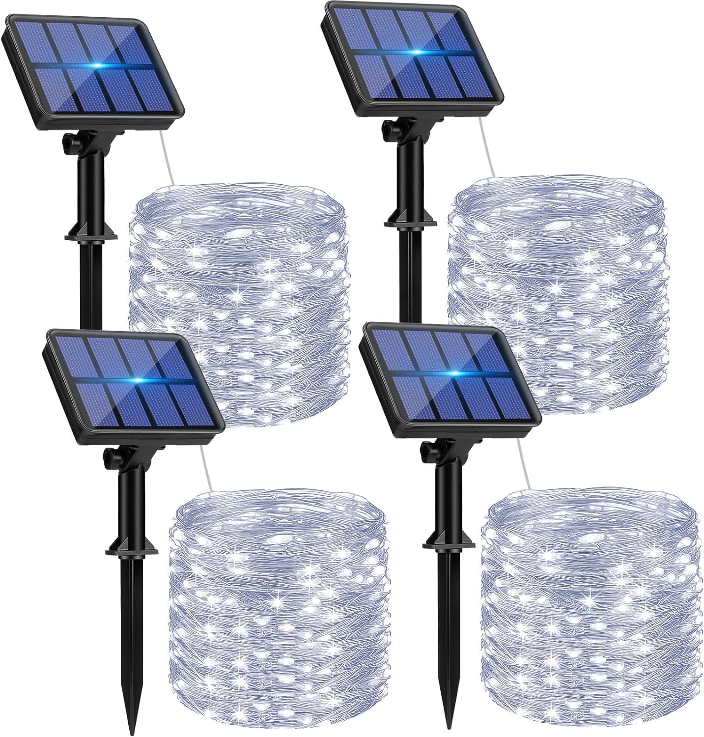btfarm 4 Pack Solar String Lights Outdoor - 320LED 132FT Solar Fairy Lights Outside Waterproof 8 Modes, Copper Wire Twinkle Solar Powered Light for Garden Yard Tree Christmas Wedding Decor, Cool White