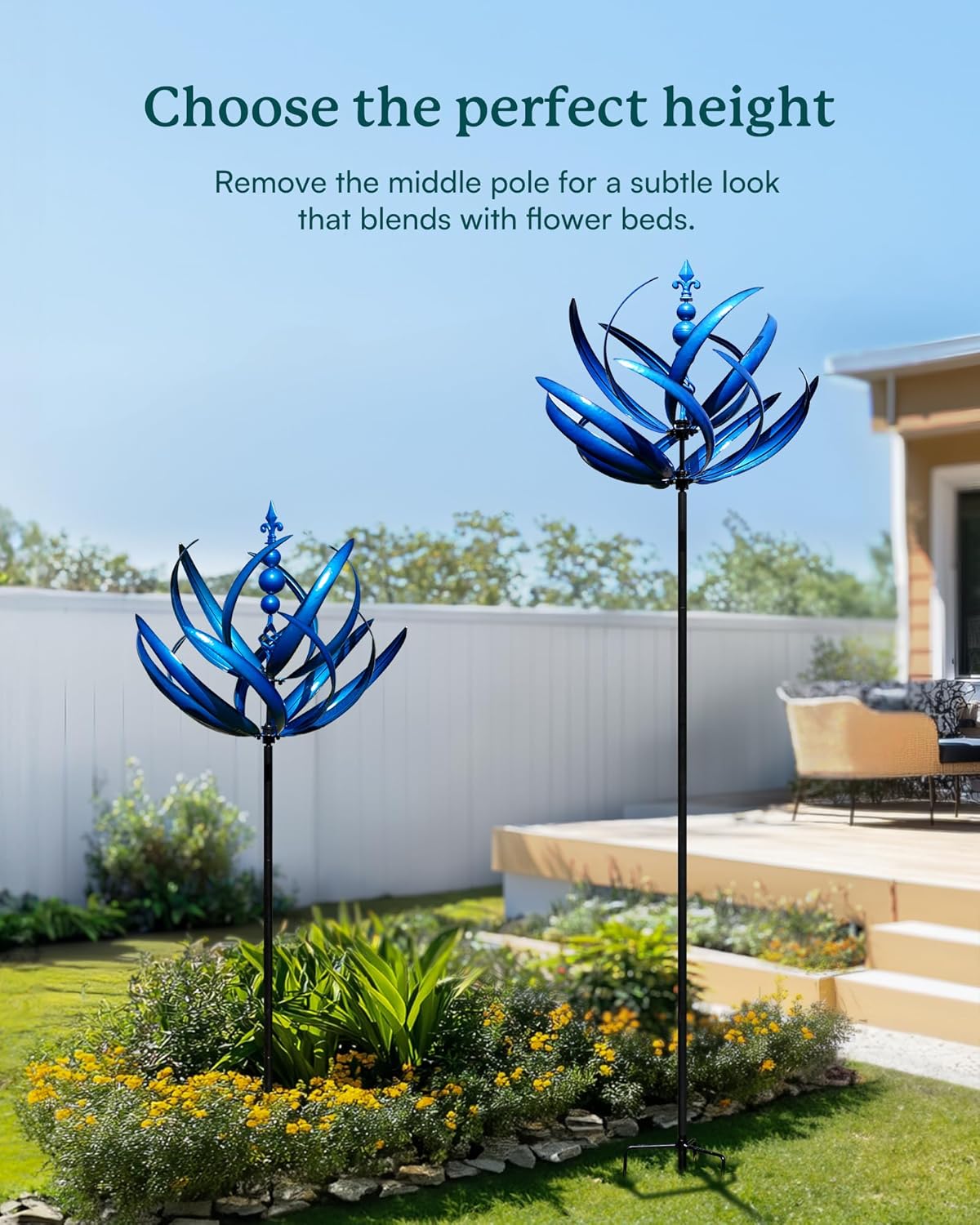 91 inch Wind Spinners Outdoor - Extra Large Outdoor Metal Wind Sculptures Spinners with Stake, Windmills for The Yard Garden, Yard Art Garden Lawn Decor - Blue (27" W x 91" H)