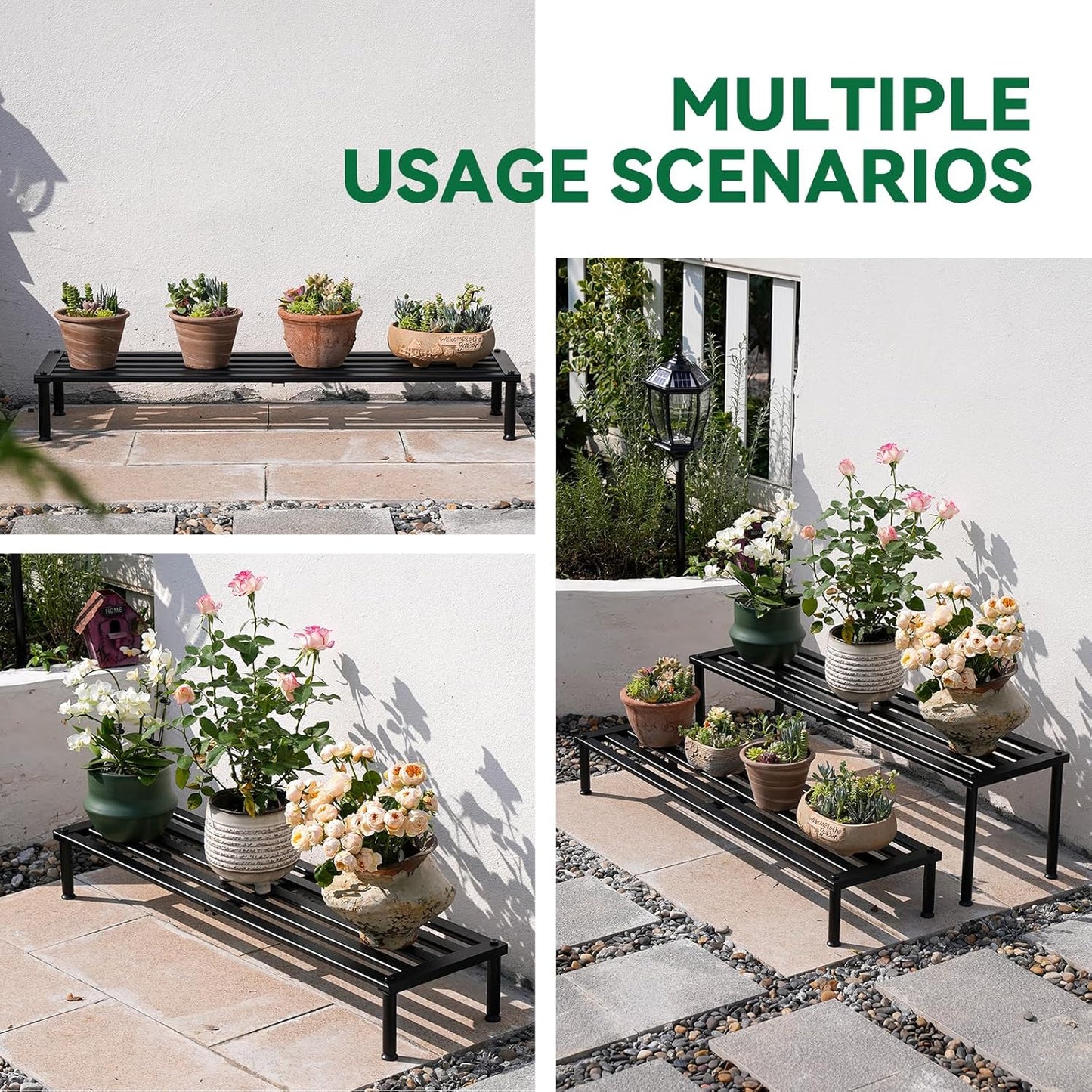 Metal Plant Stand, Rust-proof Aluminum Display Rack, Plants Display Stands Decoration Racks for Living Room Garden Balcony Patio (Black, 41.3Inch Low)