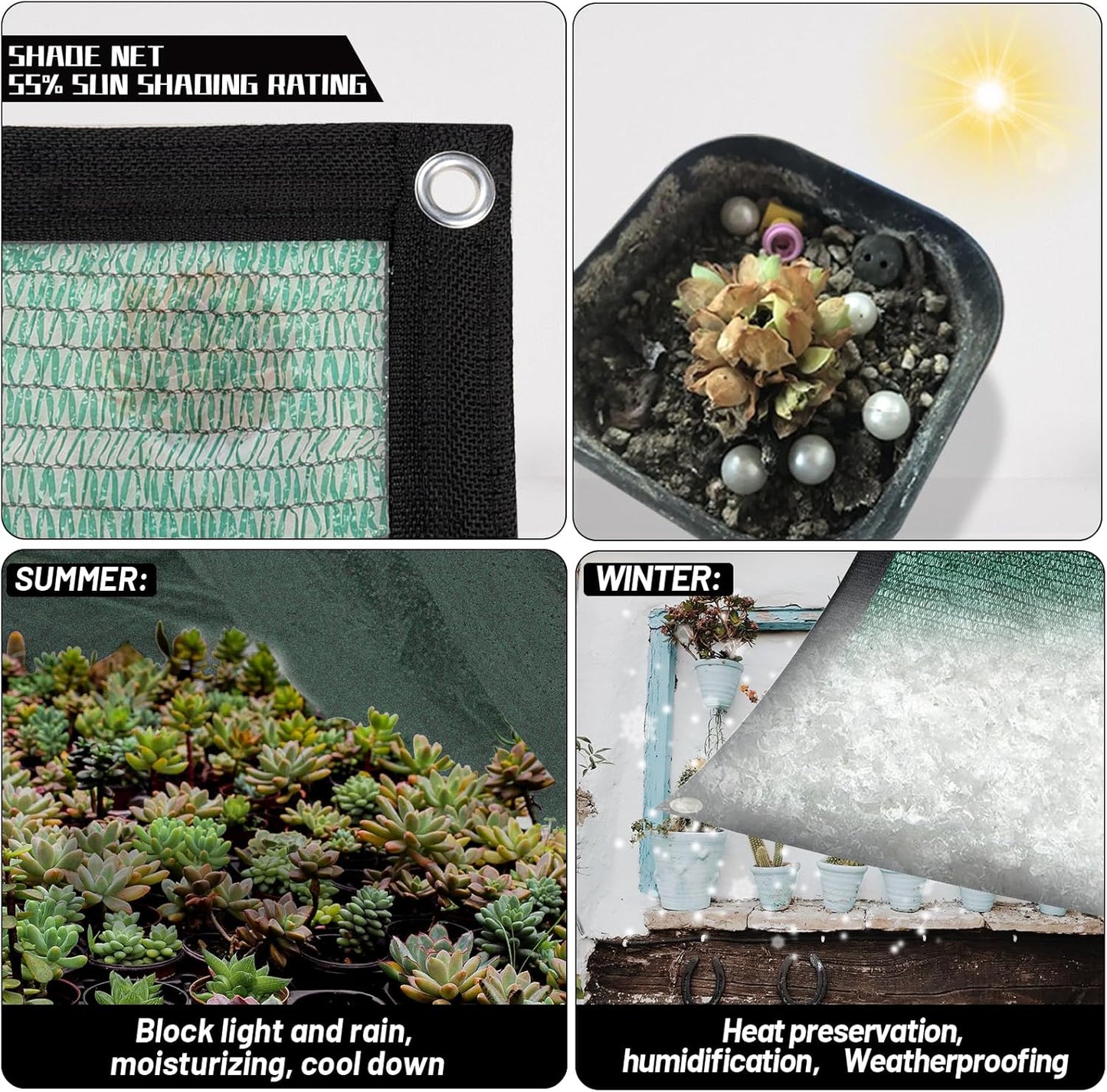 Cool Area 55% Sun Shade Cloth Mesh Tarp with Grommets for Plant Cover 10x20ft Patio Canopy Garden Pergola Greenhouse Car Barn Kennel Green