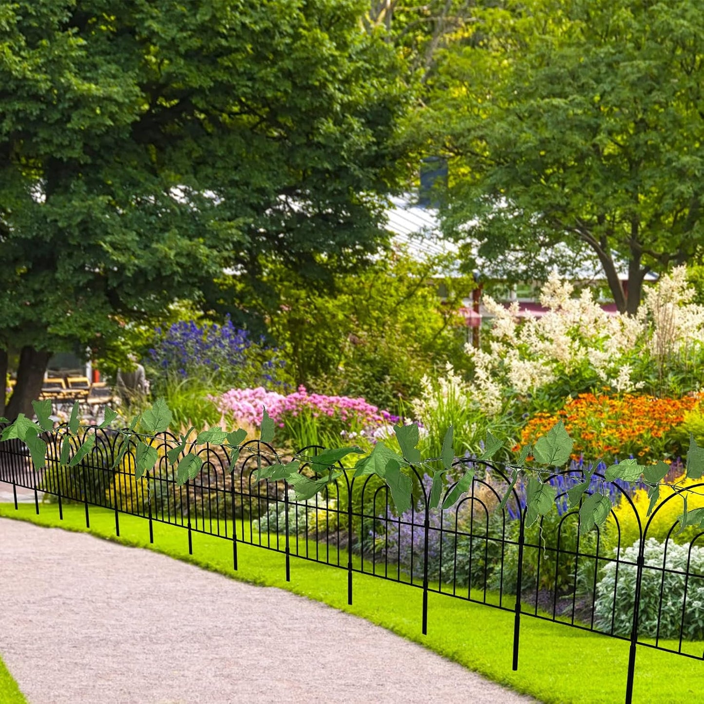 Decorative Garden Fence 20 Pack, Total 20ft(L) x 24in (H) No Dig Rustproof Metal Wire Fencing Border Animal Barrier, Flower Edging for Landscape Patio Yard Outdoor Decor, with 32ft Leaves