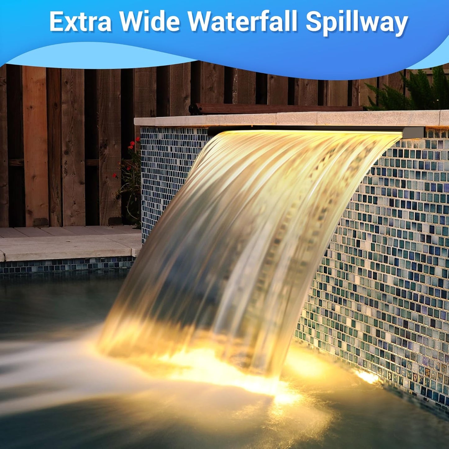 NFESOLAR Pond Waterfall Spillway Kit, Includes 23.6" W Stainless Pond Waterfall Box, 1200 GPH Water Pump, 10FT Corrugated Tubing for Outdoor Ponds Pool Streams up to 3000 Gallons N4611