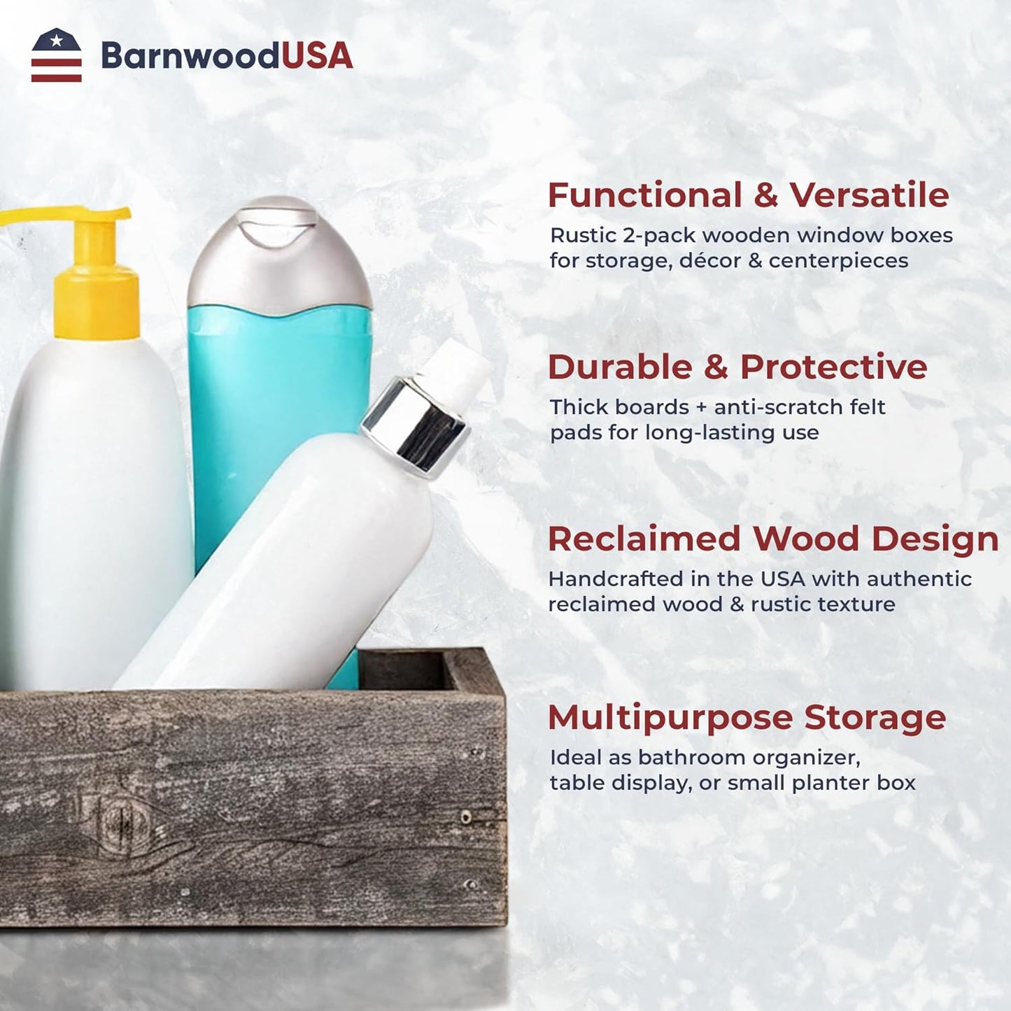 Small Wooden Planter Box – Rustic 2-Pack Wood Window Planter Box Set for Centerpieces & Storage – Durable Wooden Boxes for Decor - Perfect Toilet Basket for Bathroom Organizer