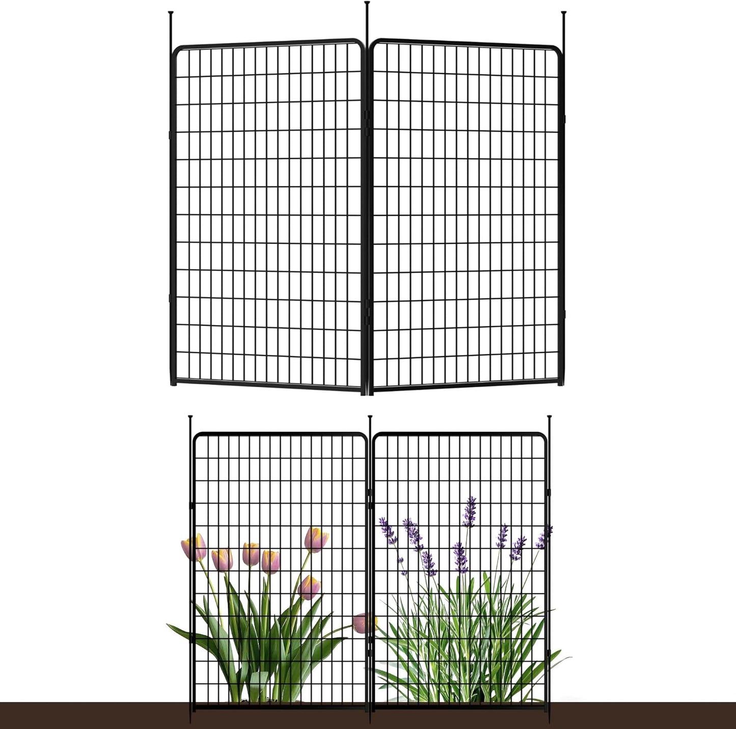 Doorless Garden Fence 50 in(H) x 5.1 ft(L) 2 Panels, Heavy Duty Metal Animal Barrier Fence, No Dig Fence for Dogs, Rabbit Fence for Garden, Black