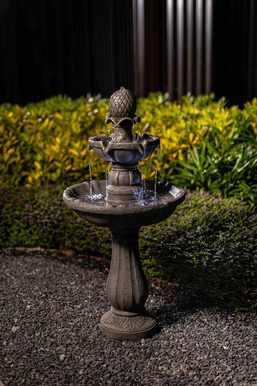 Outdoor Water Fountains –42.2 in. Tall,3 Tiered Stone Waterfall,Create Elegant Flowing Water Feature for Garden, Yard, Patio, Home Decor (Grey)