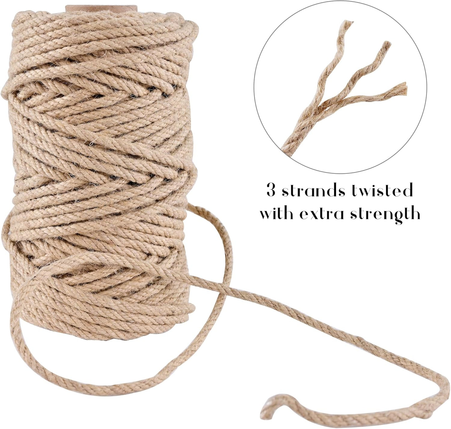 Natural Jute Twine 328ft 4mm,3Ply Twisted Thick Twine Rope Strong Jute String Roll for Crafts Gift Wrapping Gardening Home Decor Bundling Cat Scratching Post