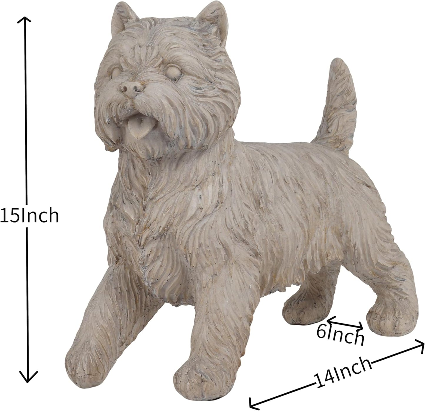 Cynkeyee Dog Garden Statue Outdoor - Decorative Cairn Puppy Sculpture Resin West Highland White Terrier Statues Standing Pose Life Size Home Yard Decor 15x6x14 inches