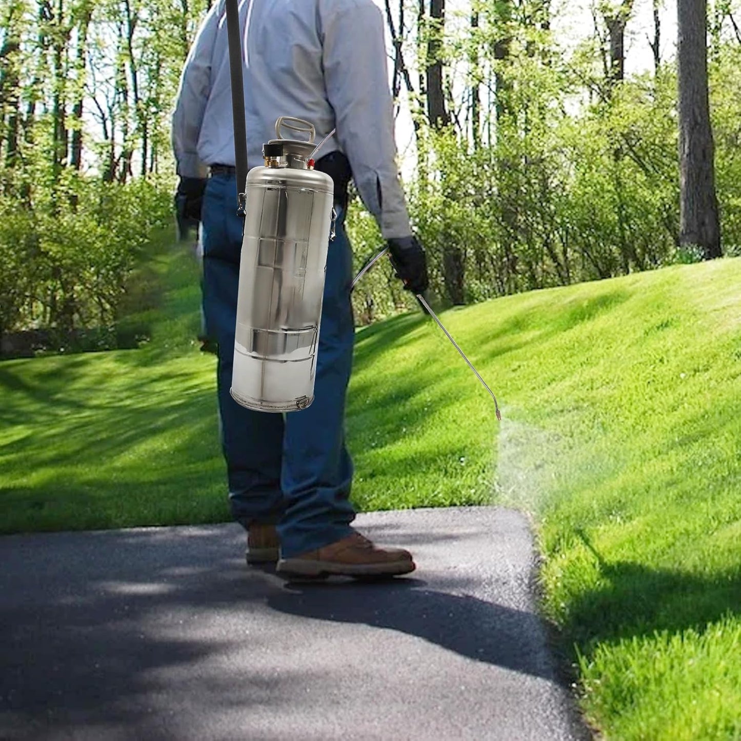 2 Gallon Stainless Steel Sprayer Hand Pump Sprayer with Pressure Gauge Safety Valve Adjustable Nozzle for Gardening Lawn and Cleaning