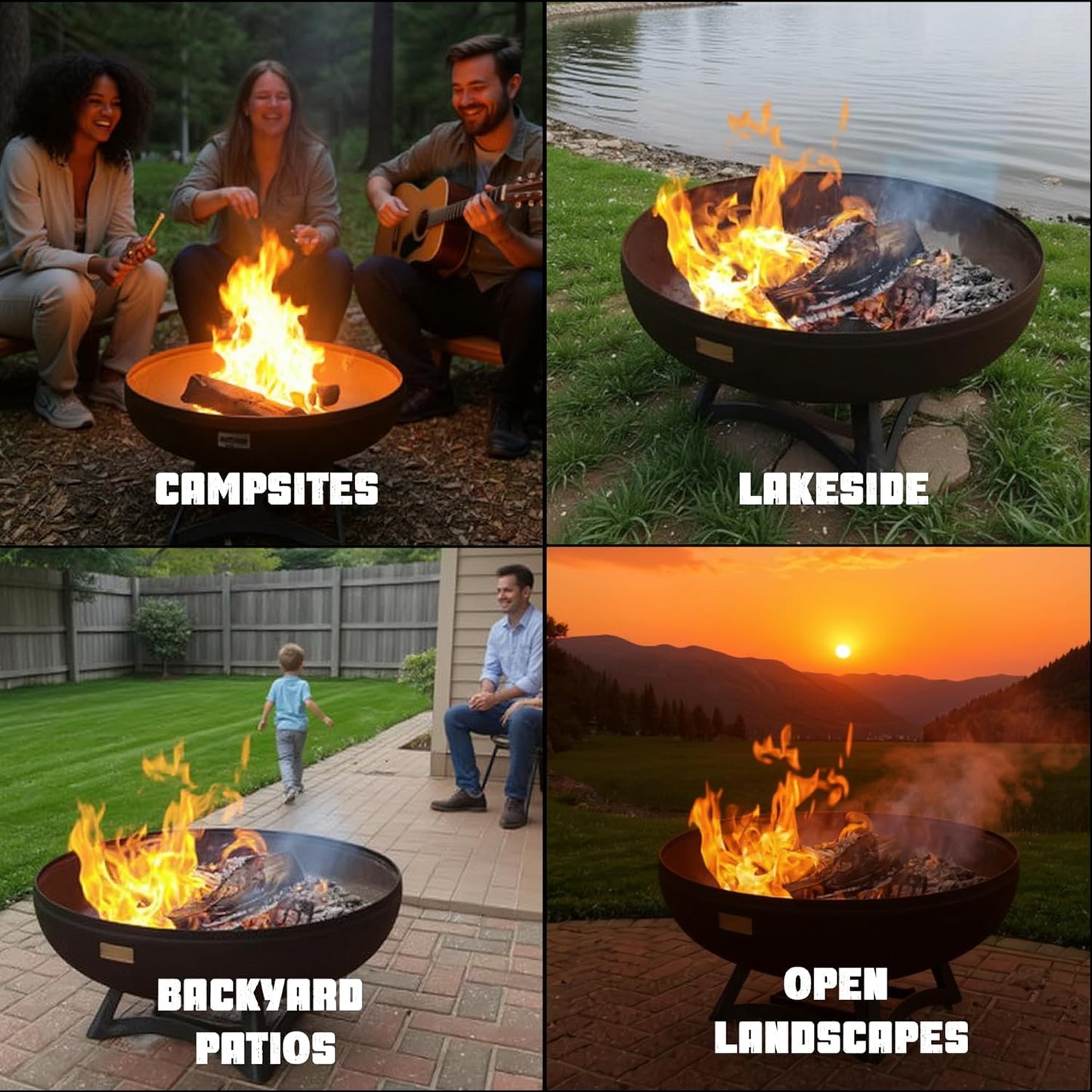 Liberty Fire Pit – Ohio Flame Wood Burning Outdoor Fire Pit - 48" Diameter with Hollow Base (Made in USA)
