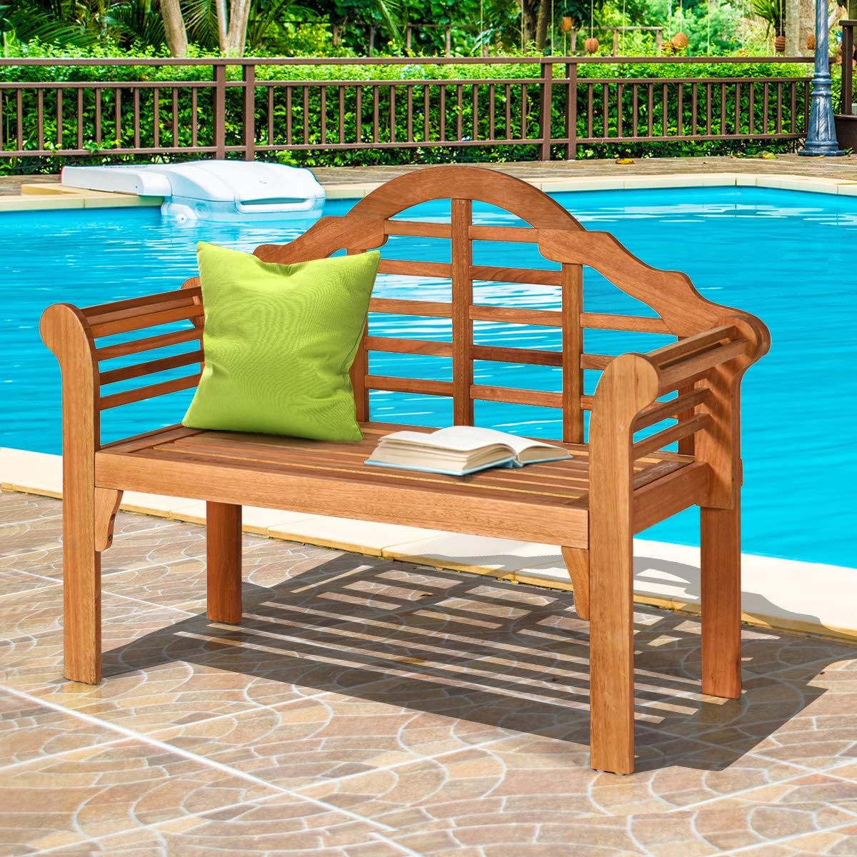 Tangkula Folding Outdoor Eucalyptus Wood Bench, 49” Large Foldable Solid Wood Garden Park Bench, 2-Person Loveseat Chair for Entryway, Deck, Porch, Poolside & Balcony