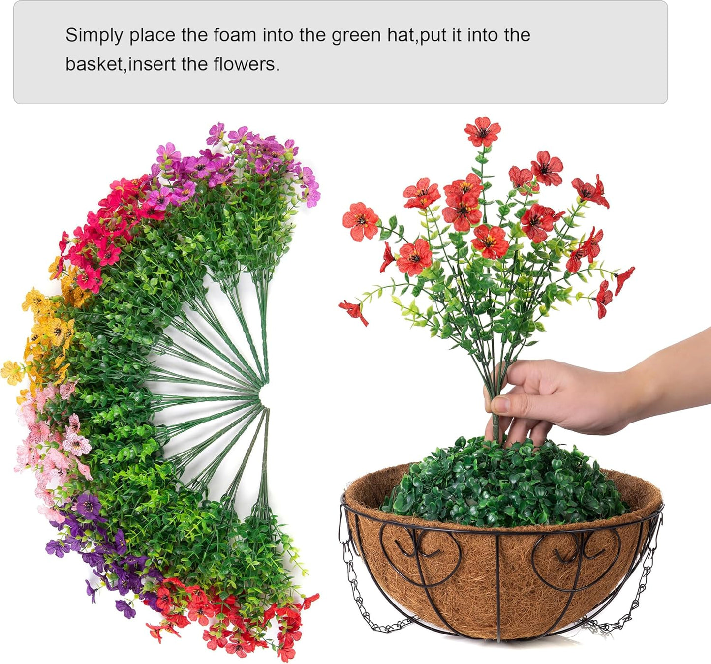 Artificial Fake Hanging Plants Flowers with Basket Outdoor Decor Faux Silk Dasiy Flower Arrangements in Pot Planter for Porch Home Indoor Patio Garden Yard Decoration