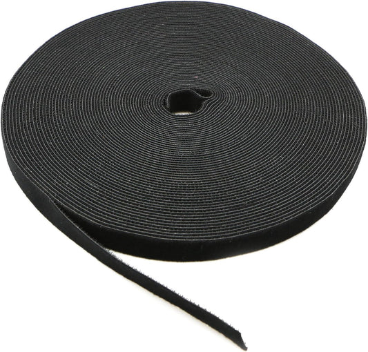 Reusable Fastening Tape Cable Ties 3/4 Inch Double Side Hook Roll (25 Yard, Black)