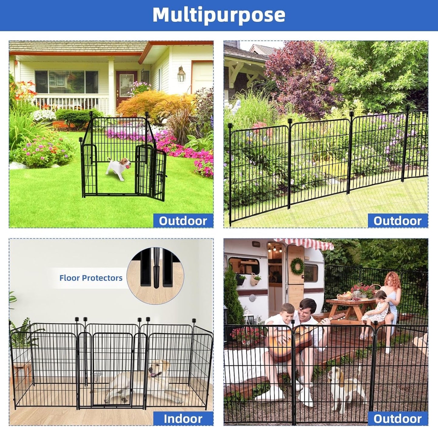 ADAVIN Tall Garden Fence with Gate,40 in(H) 4 Panels Animal Barrier Fence, Black Heavy Duty Iron Metal Fencing Border, Indoor or Outdoor Dog Playpen, No Dig RV Fencing for Yard. Total 8.9 FT(L)