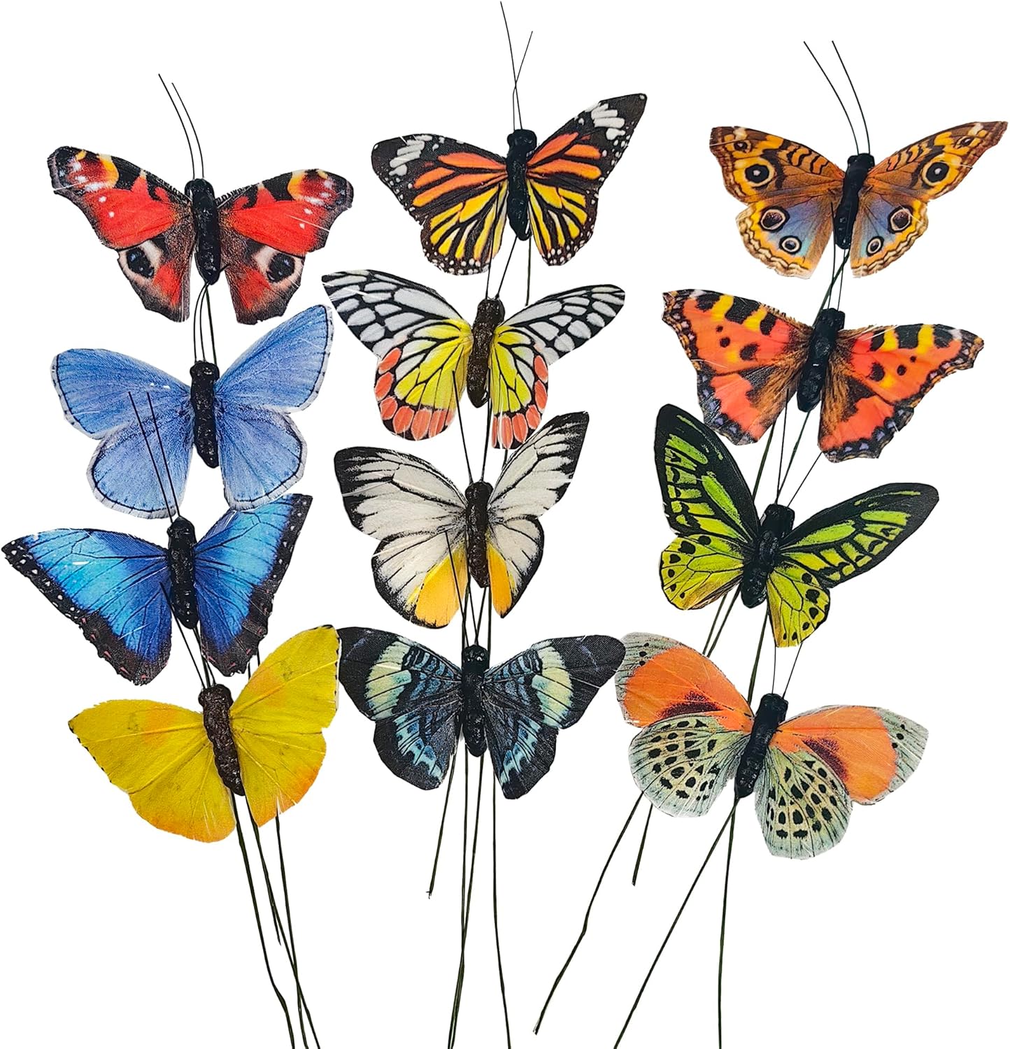 Berfutall-Artificial Feather 3D Butterfly Party Decorations Set of 12 with Wire 12 Color Ornaments for Christmas Tree(B)…