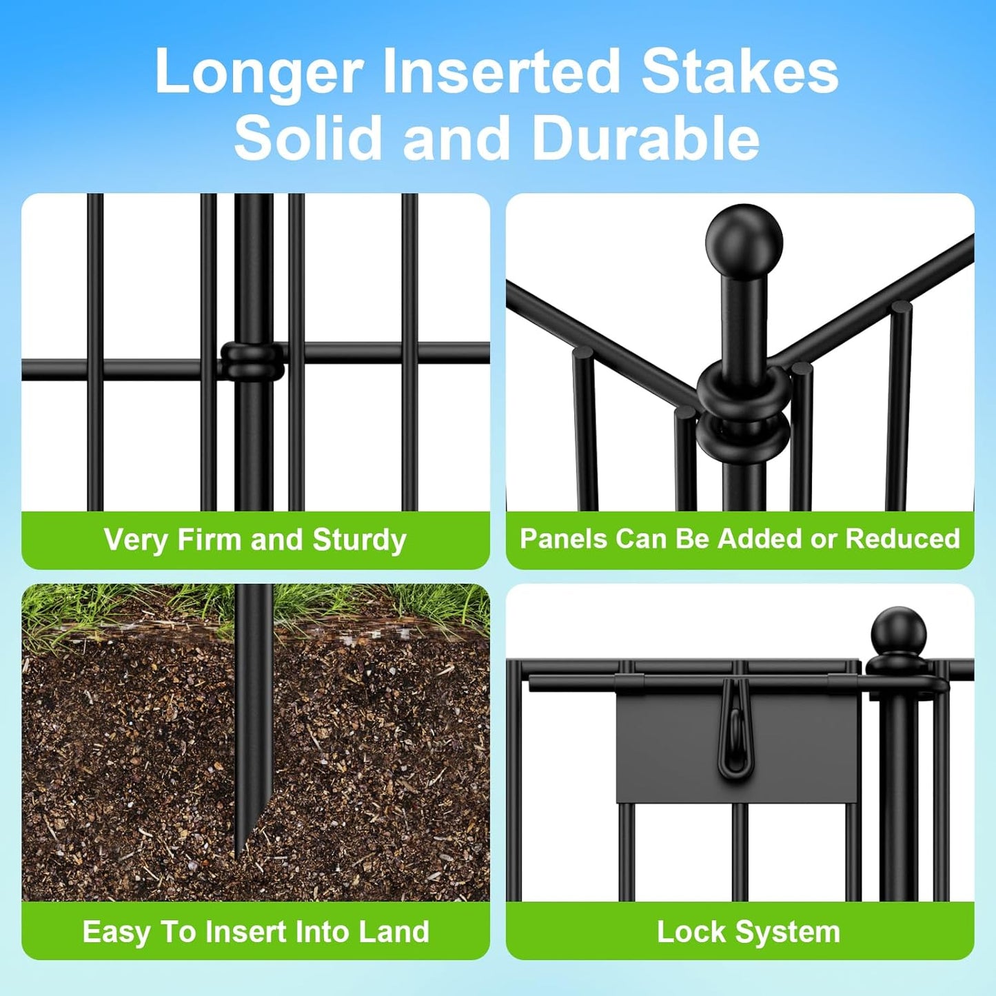 Land Guard 10-Panels No Dig Decorative Fence 30 in(H) x 25 ft(L), Tall Garden Fence Animal Barrier, Removable Fence for Garden, Rustproof Metal Animal Barrier Ground Stakes Fencing
