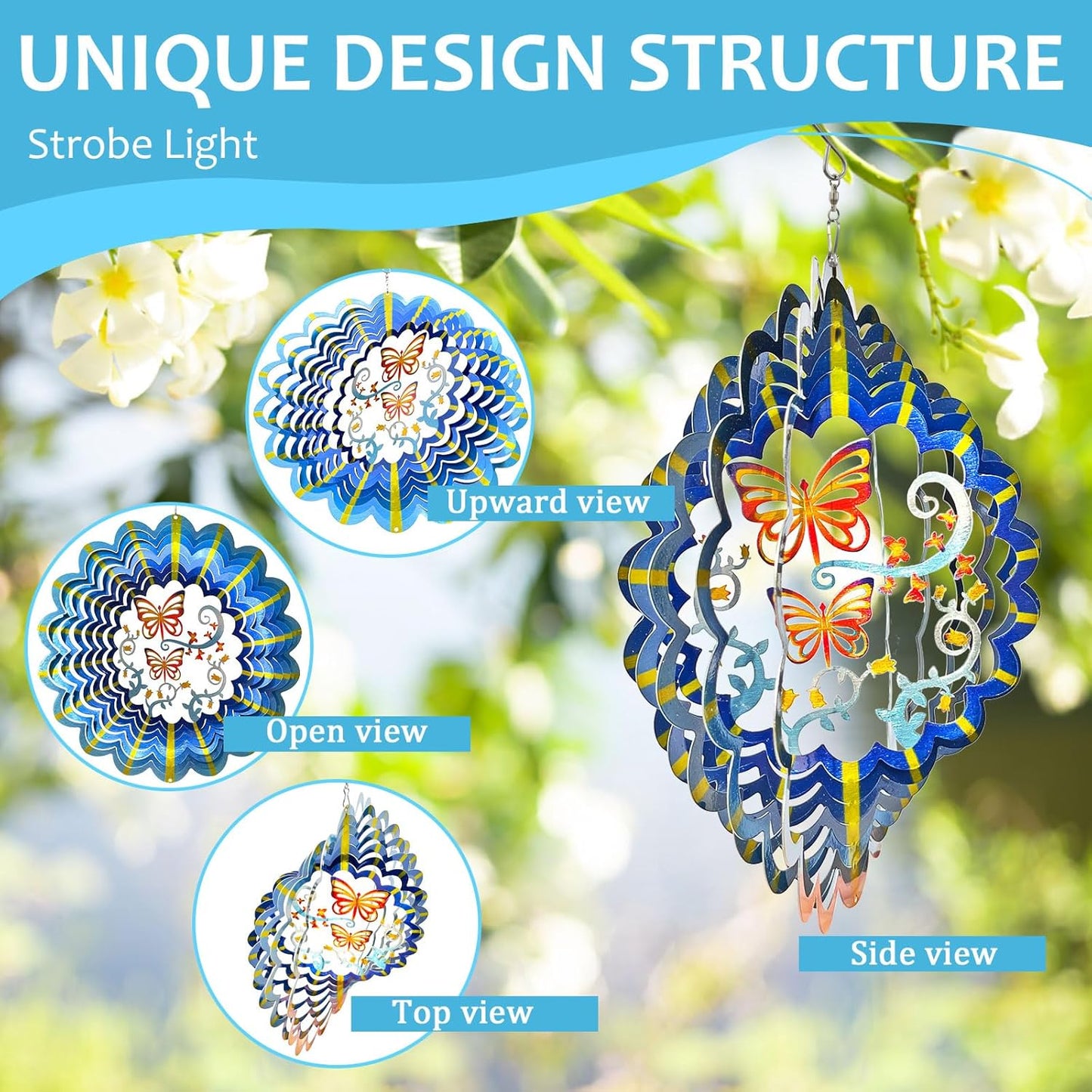 Butterfly Wind Spinner Hanging,12In 3D Wind Spinners Outdoor Butterfly Gifts for Women Mom Grandma Wife Father,Mandala Wind Spinner Garden Decorations Yard Art Christmas Ornament