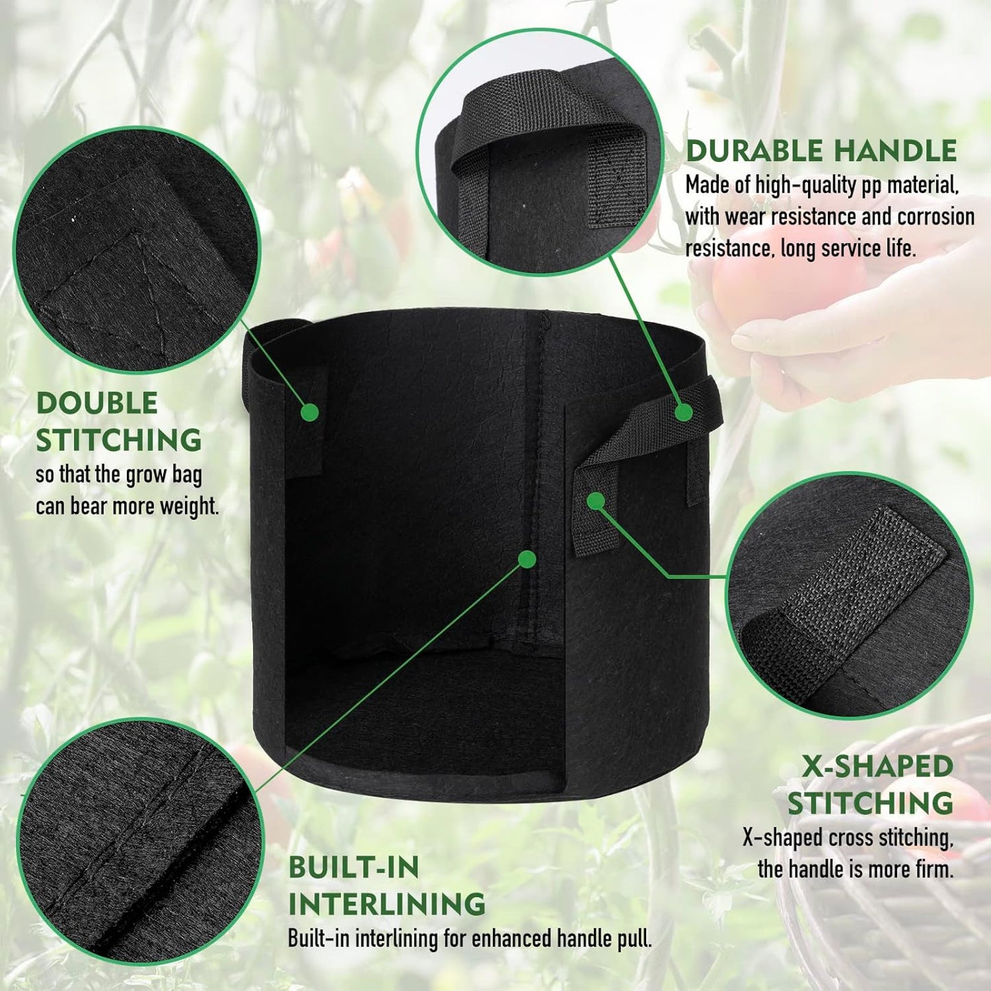 10 Gallon Grow Bags Planters for Outdoor Plants 5-Pack Plant Bags with Handles