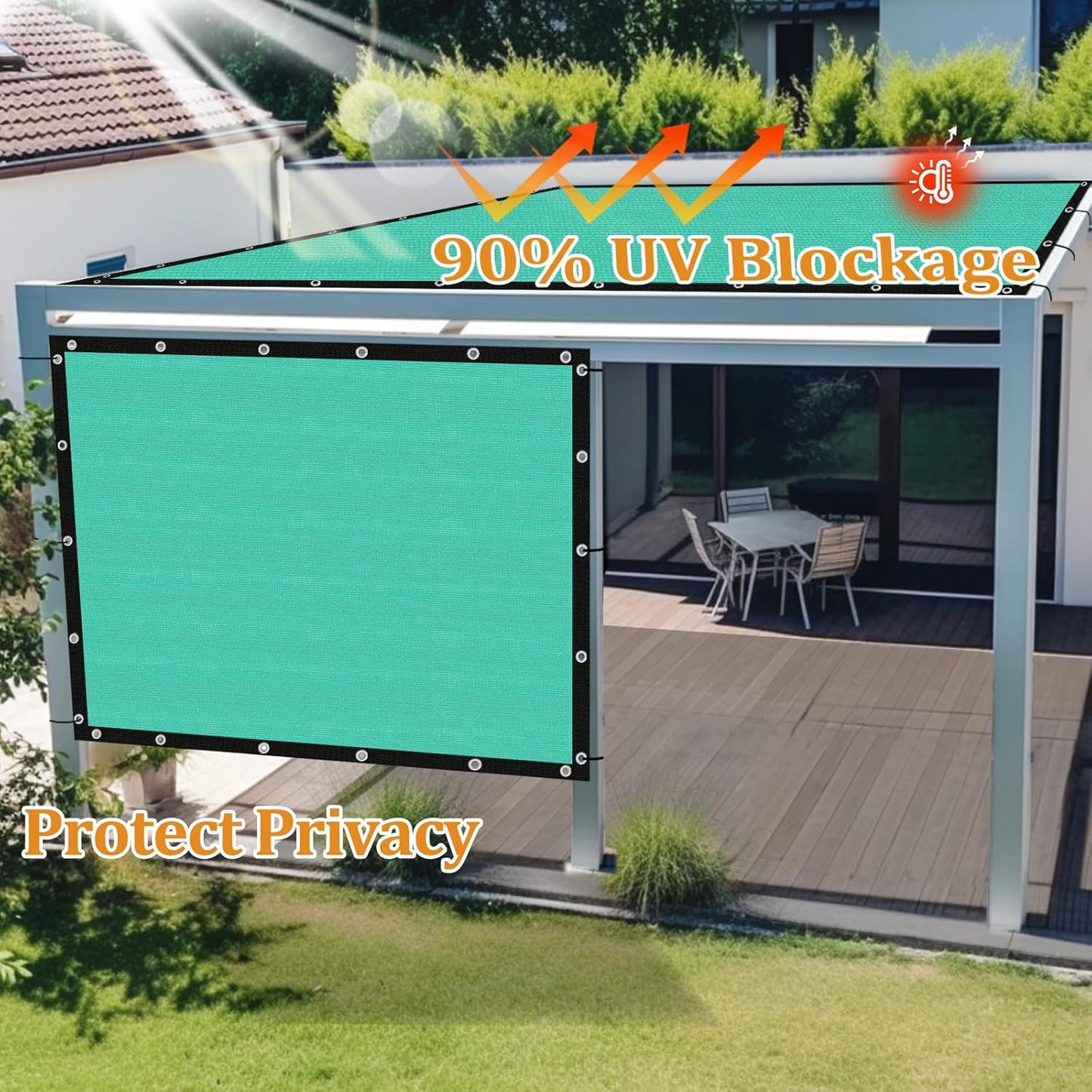 Shade&Beyond Customized Size 90% Sun Shade Cloth with Grommets, 8' X 22' Pergola Shade Cover Canopy, Mesh Tarp Sun Screens for Patio, Outdoor, Garden, Backyard GN01, Turquoise