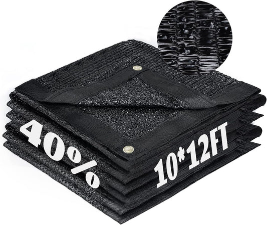 Cool Area 40% Sun Shade Cloth Mesh Tarp with Grommets for Plant Cover 10x12ft Patio Canopy Garden Pergola Blackhouse Car Barn Kennel Black