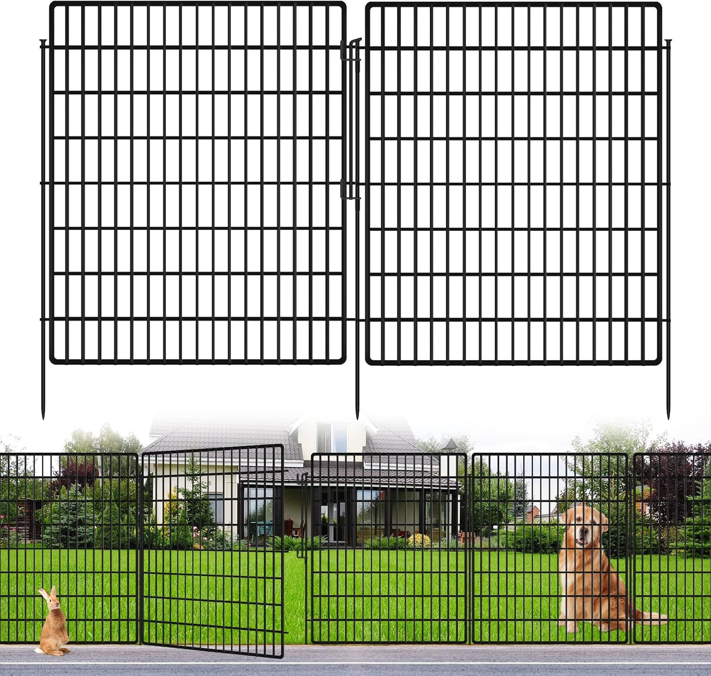10 Panels Garden Fencing Animal Barrier with Lock, 33 in(H) X 24 ft(L) Dog Fence Outdoor for Yard Rustproof No Dig Decorative Tall Garden Fence Metal Wire Panel Border Rabbit Ground Stakes Fencing