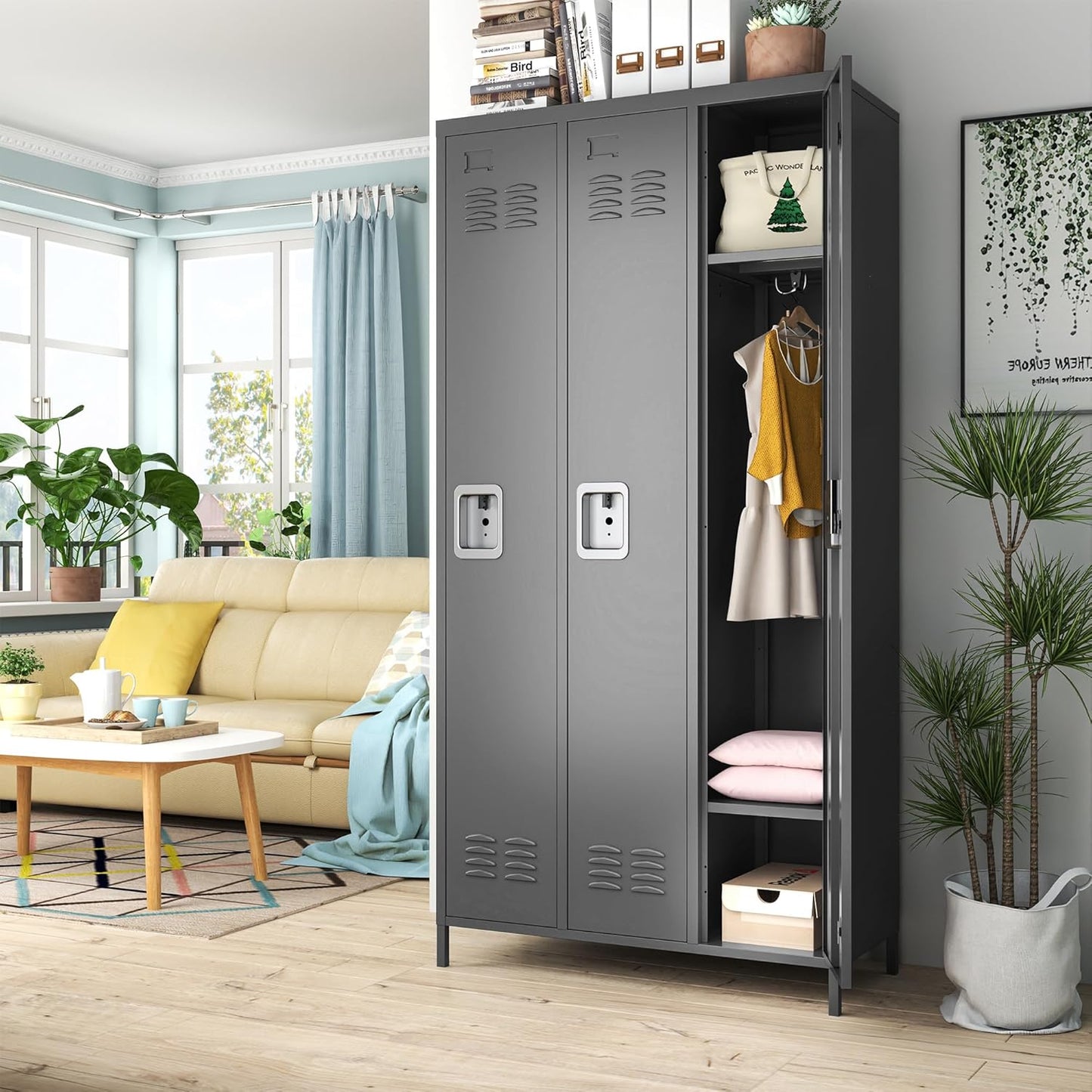 Metal Lockers for Employees, Storage Employee Locker, 72" Storage Lockers with Shelves Steel Cabinet for Home (Black, 3 door-72'')