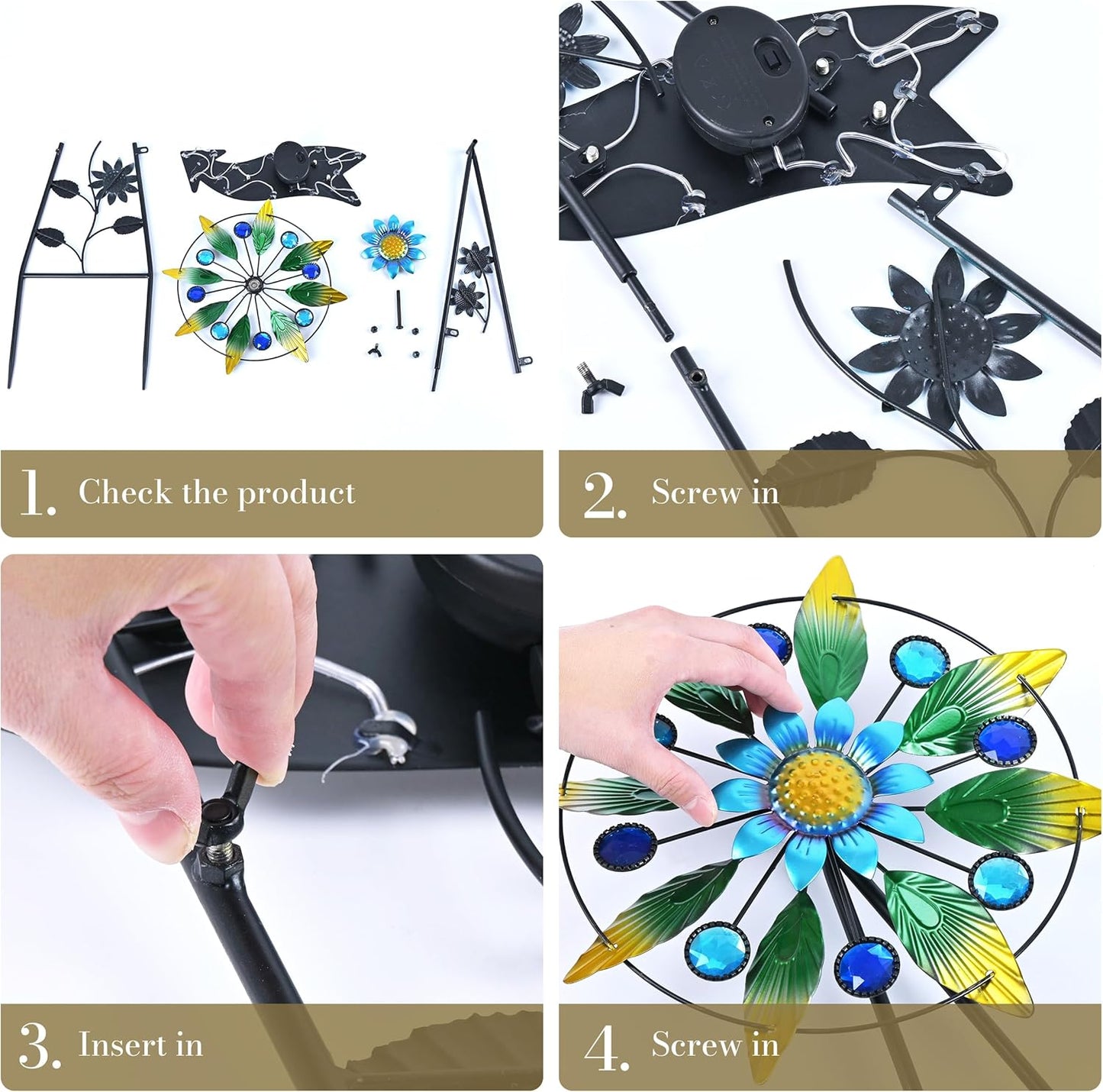 TERESA'S COLLECTIONS Hummingbird Garden Solar Stake, Wind Spinner Yard Art Sign for Outdoor Decor, Metal Purple Floral Windmill Decorative Garden Stake for Lawn Ornaments, Gifts for Mom, 36''