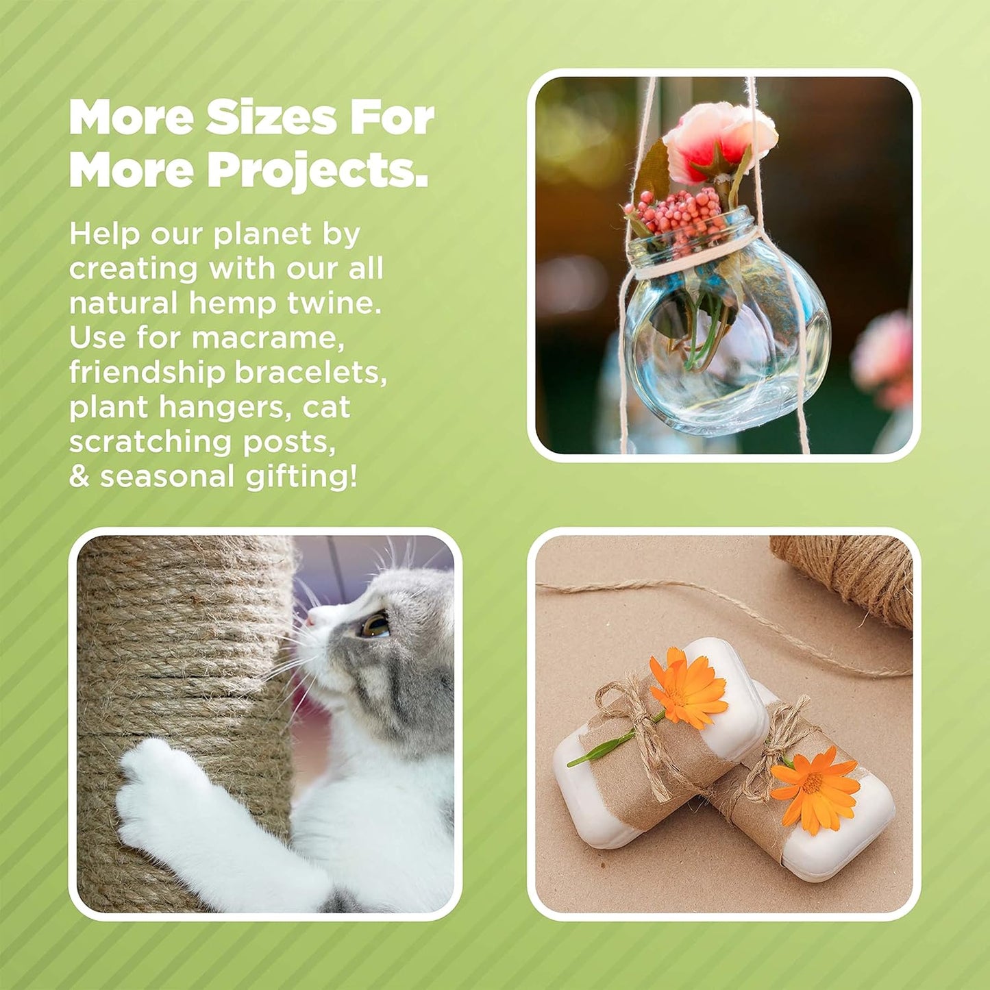 Hemp Twine for Gardening - Twine for Crafts - Organic Natural Hemp String for Jewelry Making - Strong Durable Cord for Decoration, Macrame + Cooking - 0.5MM, 100G/430 Ft. - 8 lb. Test Strength - NAT