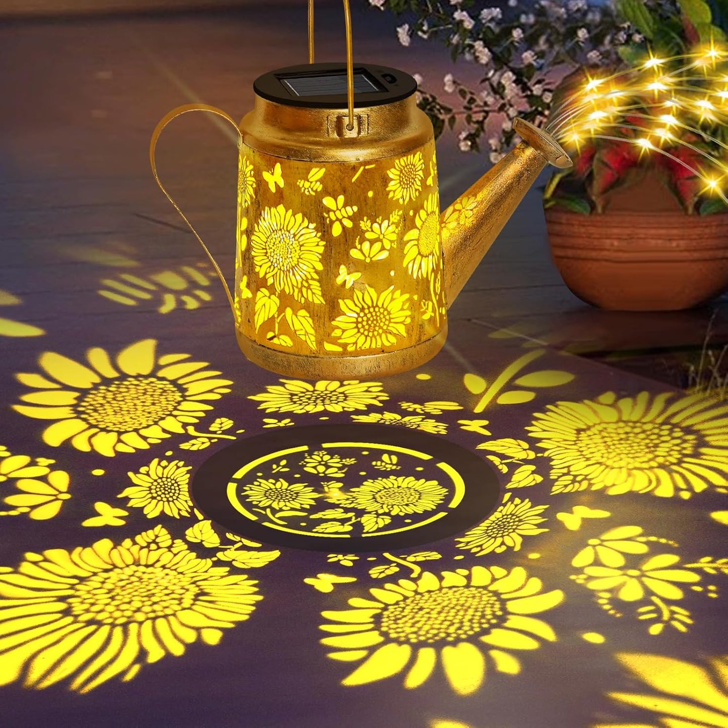 Sunflower Solar Watering Can Lights, Outdoor Waterproof Garden Lanterns with Shepherd Hook, Solar Garden Decor for Yard Outdoor Landscape Pathway Porch Patio, Gift for Women Mom Grandma, 2 Pack