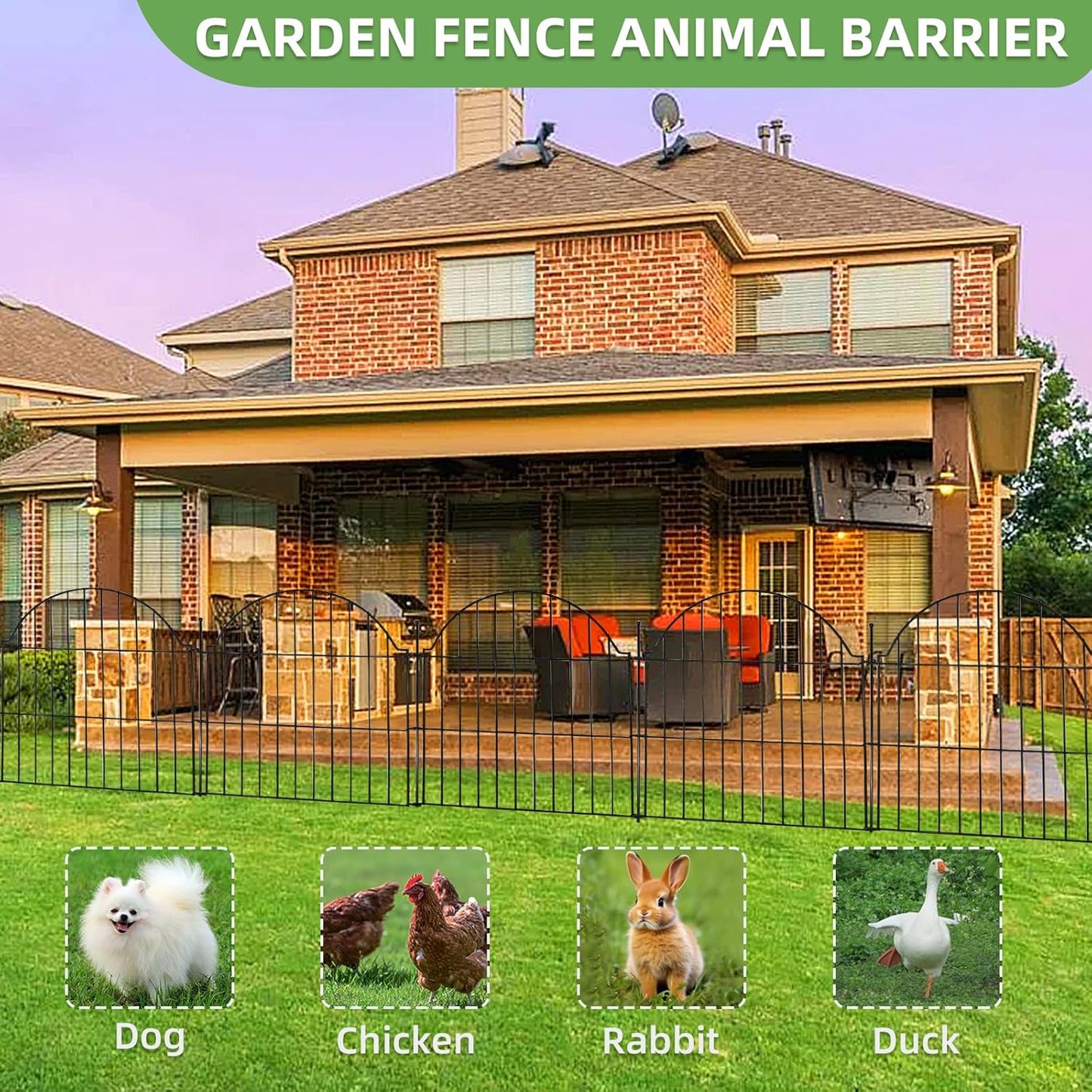 Decorative Metal Garden Fence 10 Panels, 24in (H) x 20ft (L) No Dig Dog Fence Outdoor for Yard, Temporary Rustproof Metal Wire Rabbit Dog Garden Border Fencing for Patio