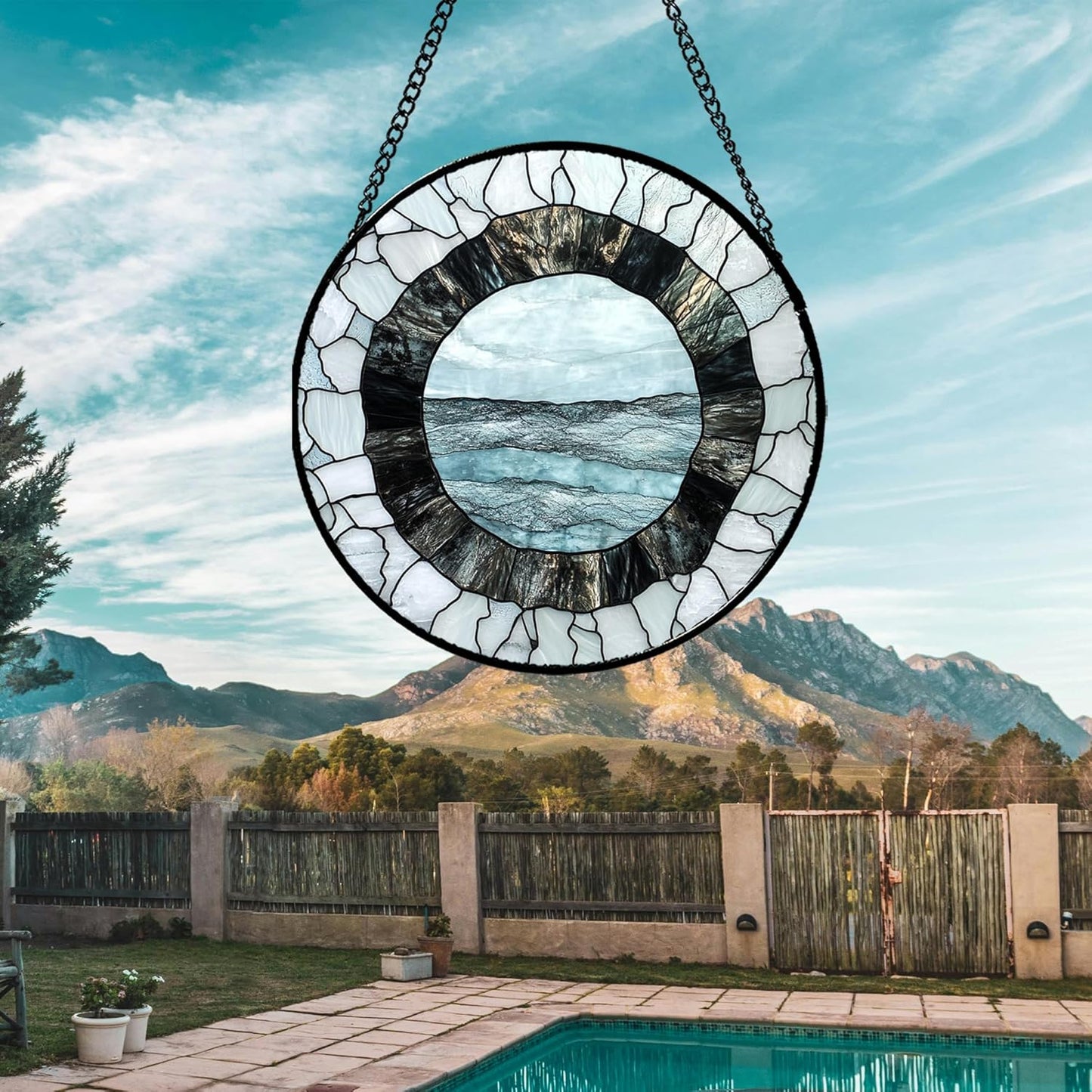 Stained Glass Window Hanging - Abstract Sea Surface Suncatcher for Doors Garden Patio Round Sun Catchers Decor Christmas Mother's Day Birthday Gifts for Women Men Mom Nana Friend 6.3 in