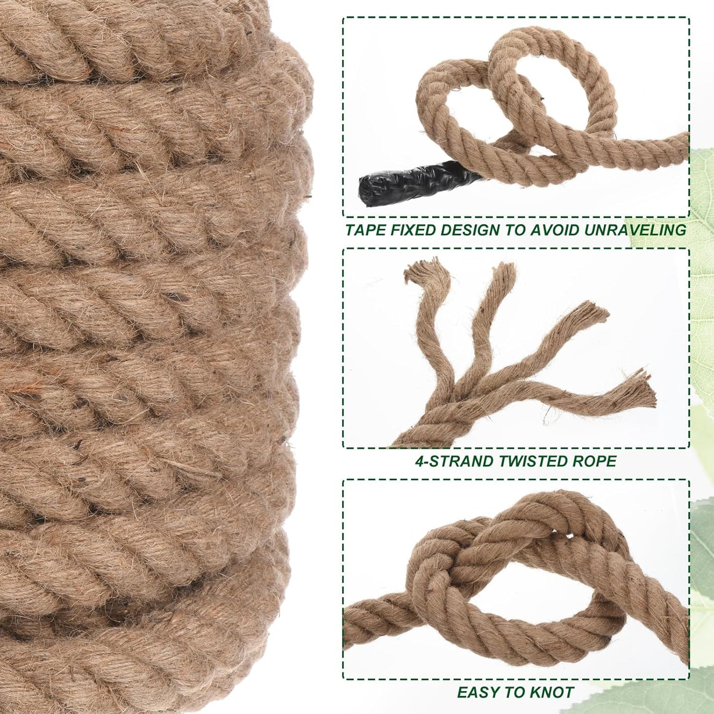 PATIKIL Twisted Manila Rope 1-1/4 Inch x 100 Feet Jute Rope Natural Thick Jute Rope Twine Burlap Rope for Docks Railings Bundling Craft Tug of War Decorating