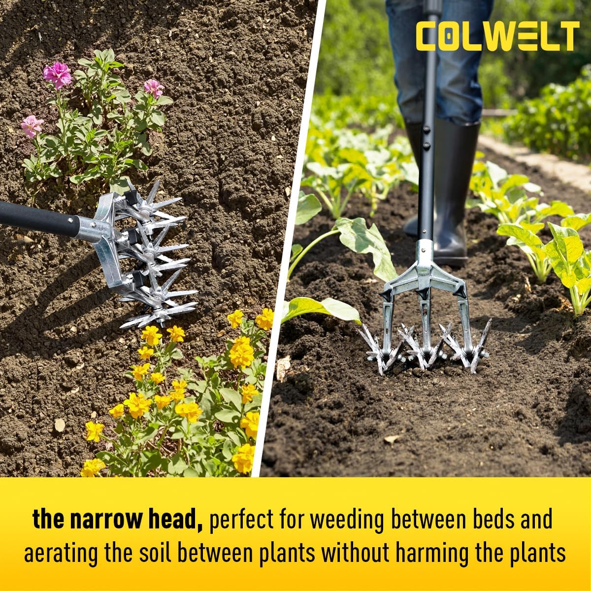 Colwelt Rotary Cultivator Garden Tool 61’’, Hand Tiller Garden Tool with Detachable Aluminum Tines, Cultivators for Gardening Soil or Reseeding Grass, Manual Cultivators & Tillers for Flowers Beds