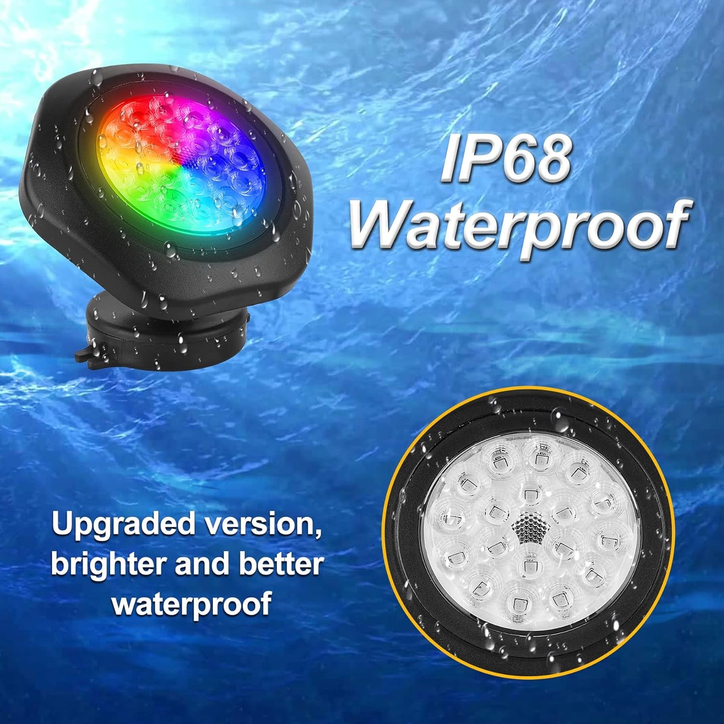 RGBW Pond Lights with Timer, 18 LED Super Bright Underwater Submersible Fountain Lights Color Changing Spotlights, Remote Control IP68 Waterproof for Fish Aquarium Tank Garden Pool (Set of 3)