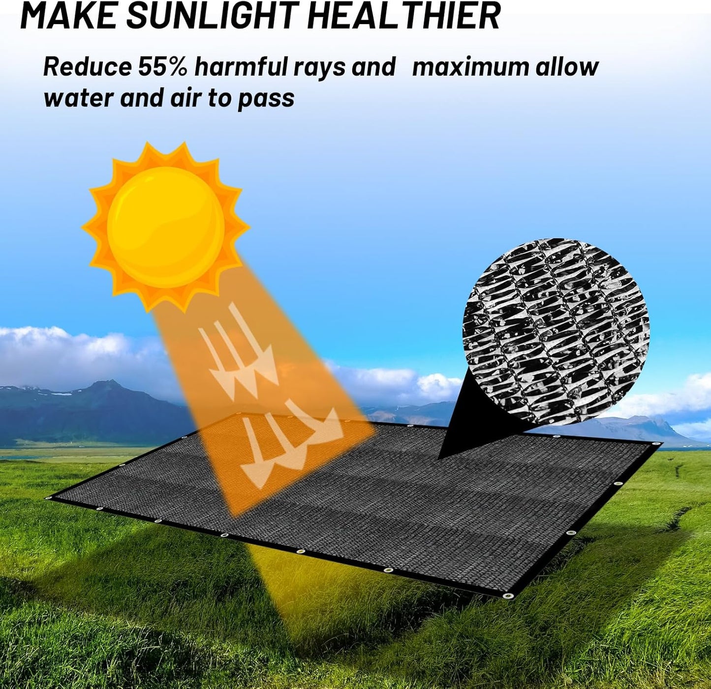 Cool Area 55% Sun Shade Cloth Mesh Tarp with Grommets for Plant Cover 6x8ft Patio Canopy Garden Pergola Greenhouse Car Barn Kennel Black