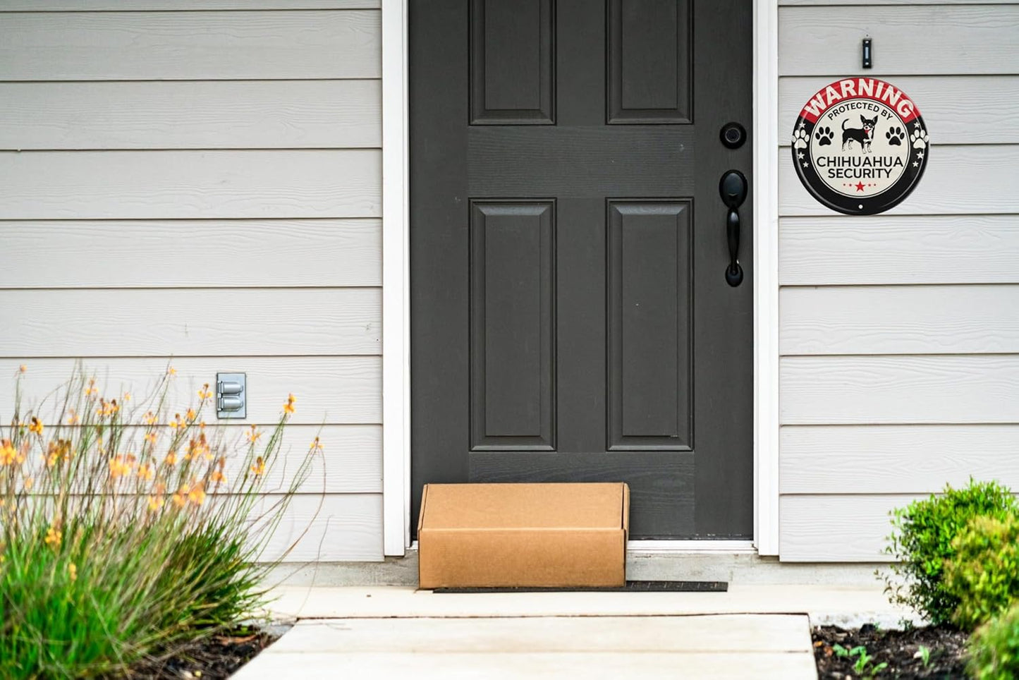 Chihuahua Security Warning Tin Sign Metal Round Sign for Wall Art Room Restaurant Bar Cafe Garage Decor Plaque Unique Gift for Dog Lovers 8x8 In