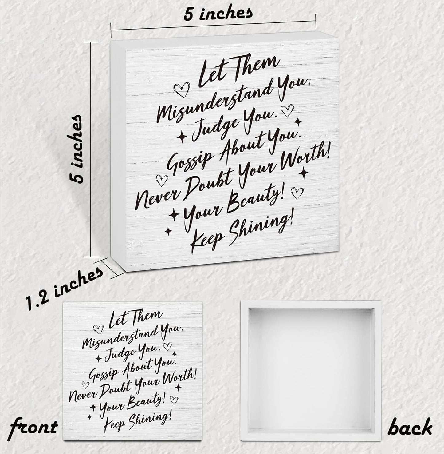 Let Them Wooden Sign, Desk Decorations For Women Office, 5x5 Inch Farmhouse Funny Office Decor Wood Box Sign, Desk Shelf Cubicle Accessories, Appreciation Gifts for Coworkers Boss, 10