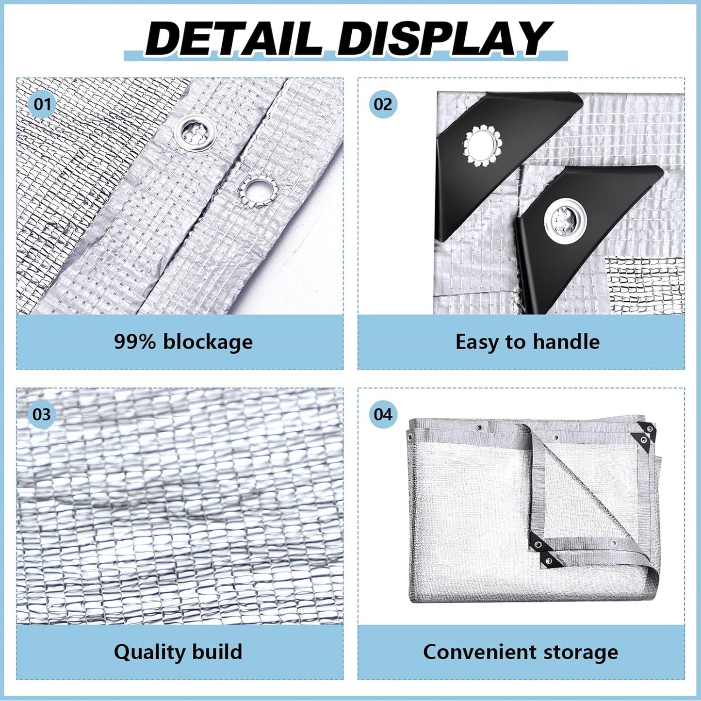 99% Aluminet Shade Cloth Reflective Tarp 10 x 14 ft Aluminium Cloth Porch Privacy Screen with Grommets for Car Garden Pergola Patio Sun Shade Kennel Cover Durable Mesh Canopy Cover Easy Setup