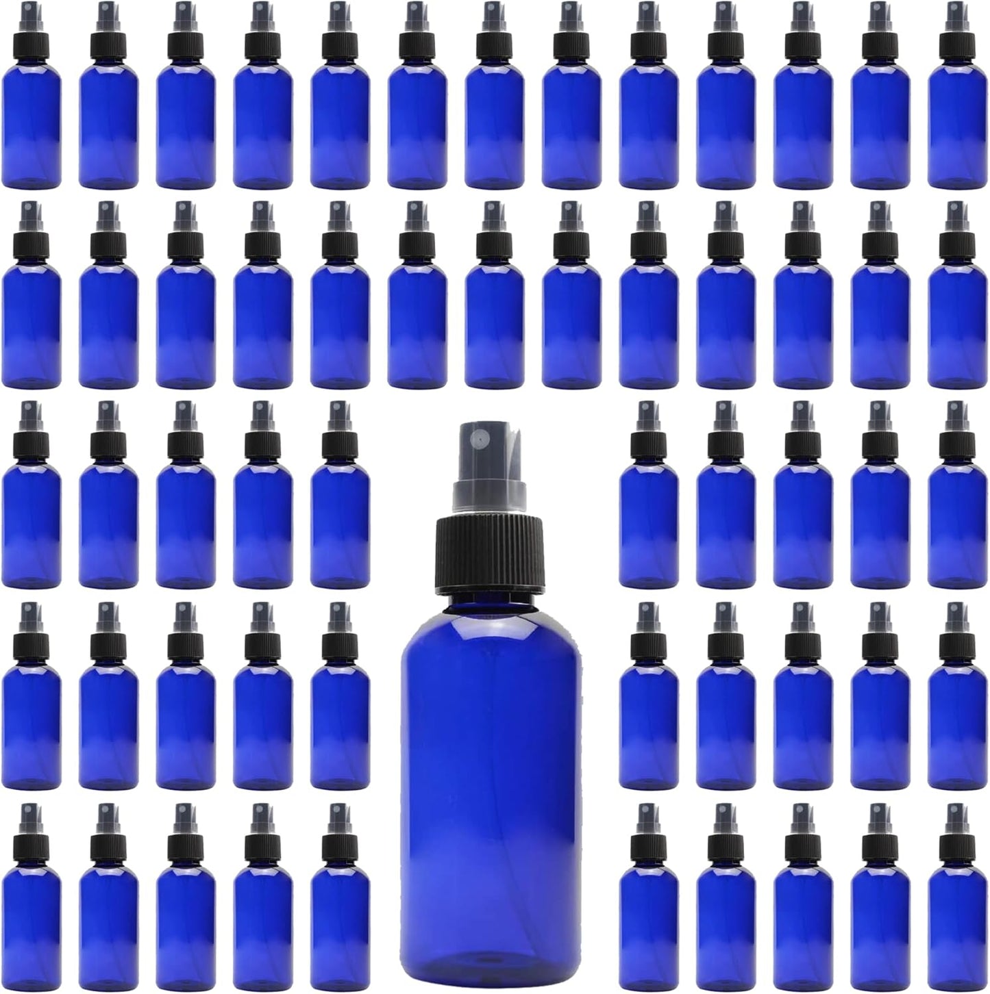 Cornucopia Brands 4oz Blue PLASTIC Fine Mist Spray Bottles (120-Pack); BPA-Free Plastic Spritzer Bottles, Labels Included; PET #1 Plastic Bottles
