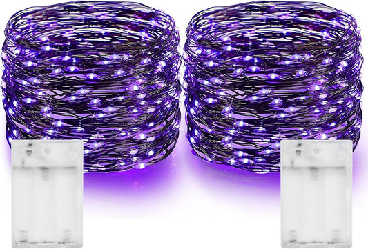 Dazzle Bright Fairy String Lights, Total 40FT 120LED Copper Wire Battery Operated Waterproof Lights, Halloween Decorations for Indoor Home Outdoor Garden Patio Party Decor (Purple, 2)