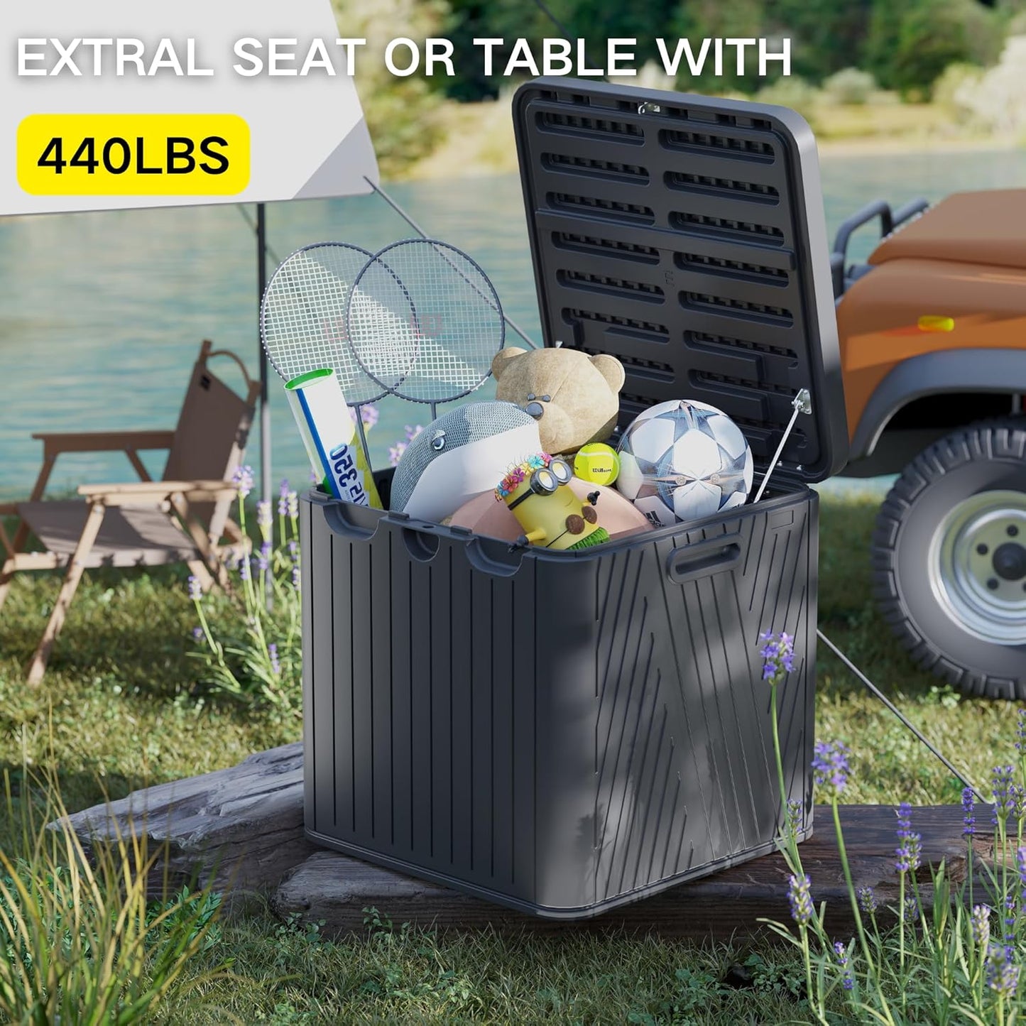 Kingdura 60 Gallon Outdoor Storage Box, Waterproof Resin Deck Box for Indoor and Outdoor Use, Lockable Storage Container for Patio Furniture Cushions Garden Tools (Black, 60 Gallon)