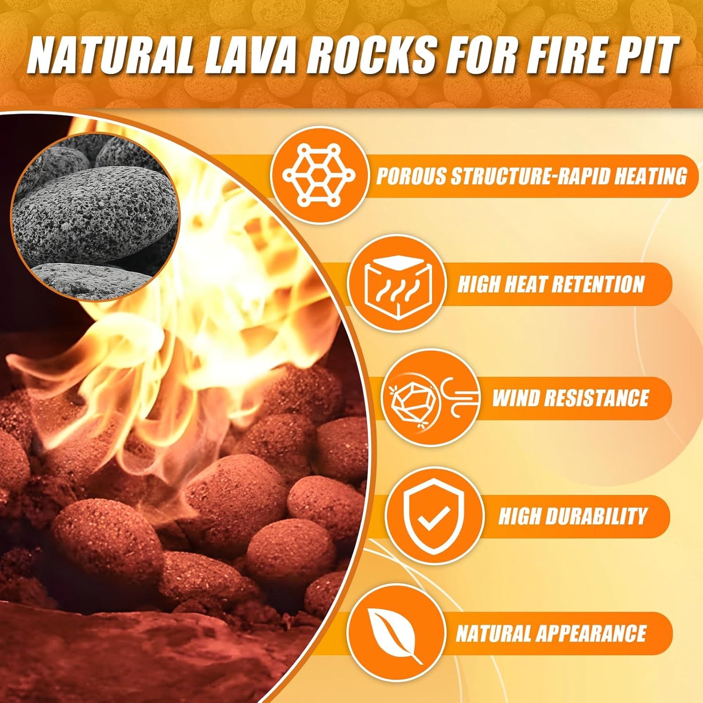 CJGQ 18 Lb Lava Rocks for Fire Pit,1"-2" Natural Pebbles Tumbled Lava Rock,Round Fire Pit Rocks for Portable Fireplaces Propane Gas Fish Tank Landscaping Garden Decoration