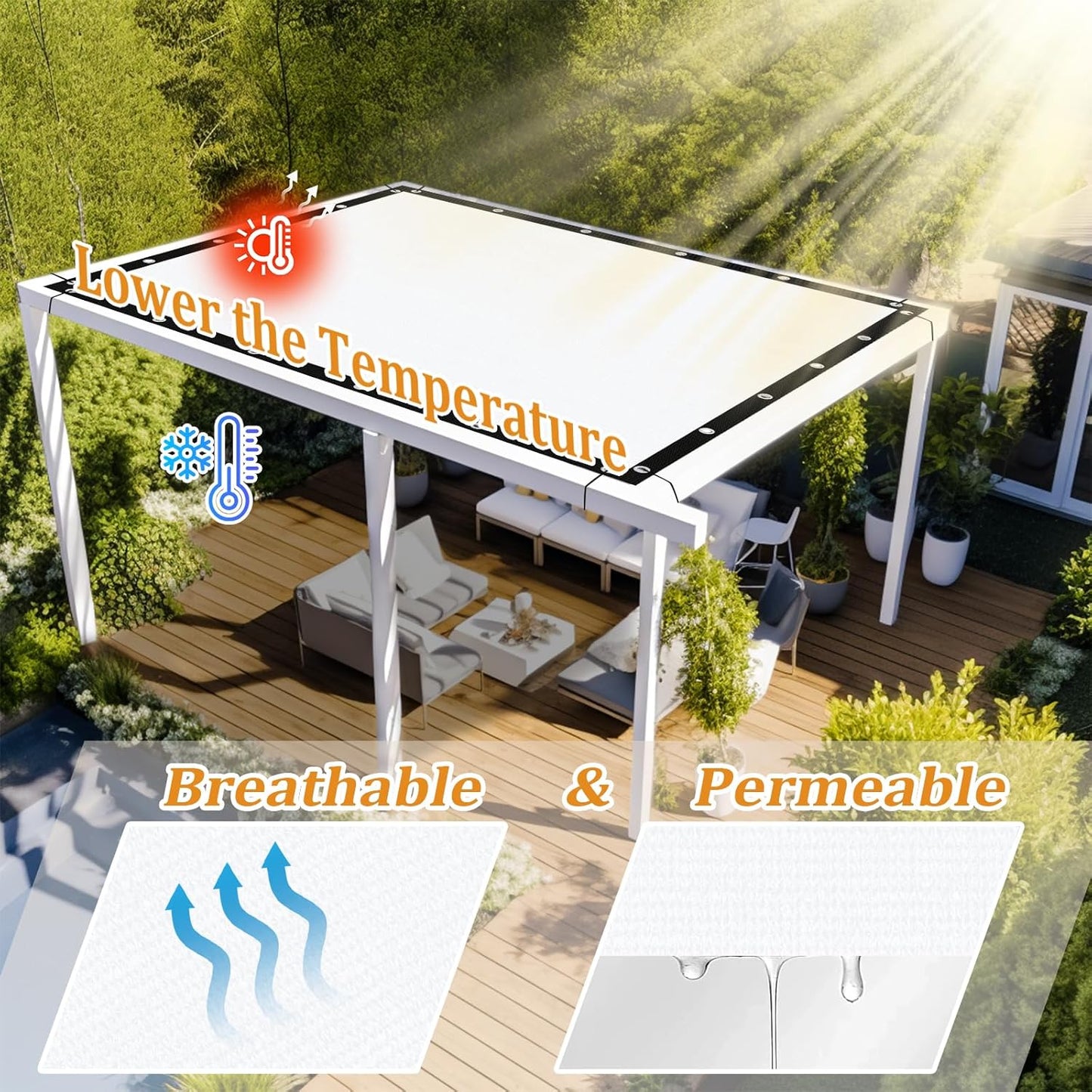 Shade&Beyond Customized Size 90% Sun Shade Cloth with Grommets, 5' X 7' Pergola Shade Cover Canopy, Mesh Tarp Sun Screens for Patio, Outdoor, Garden, Backyard GN01, White